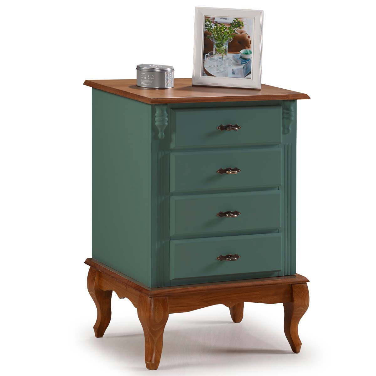  Mesa De Cabeceira Linz Pés Luis XV 80 x 53 x 40 cm (A x L x P) - Cor Verde Musgo - Imbuia Glazer