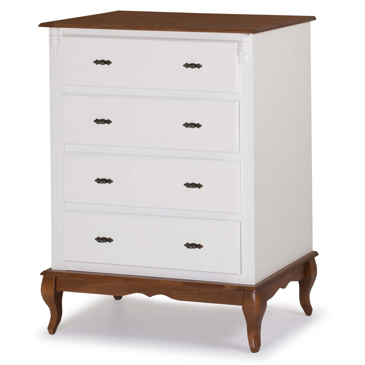 Cômoda De Madeira Linz 4 Gavetas 116 x 90 x 50 cm - Cor Branco - Imbuia Glazer