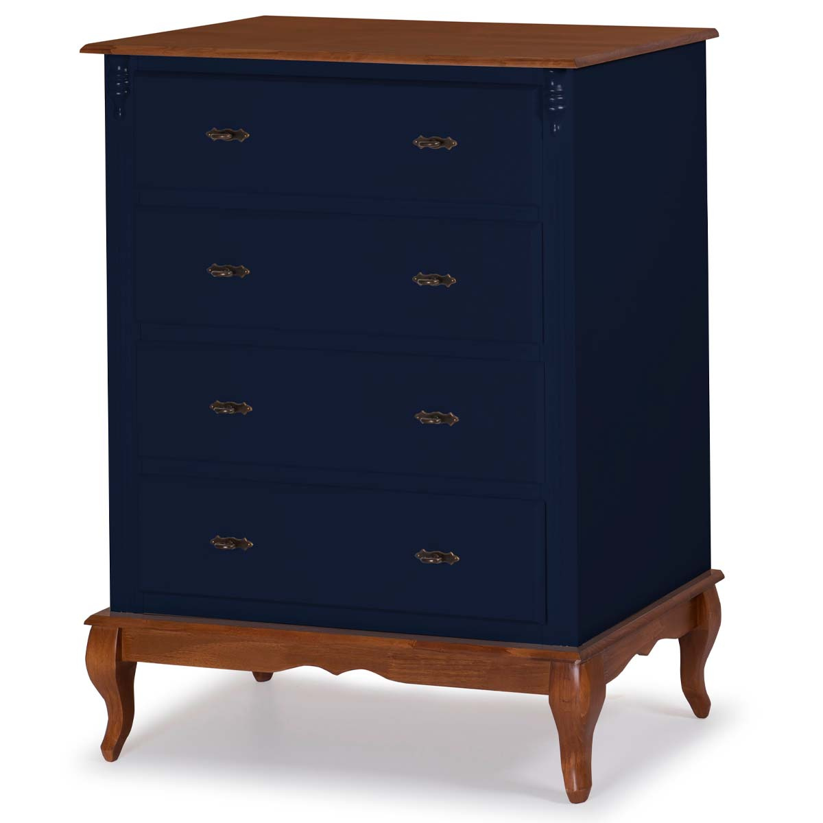 Cômoda De Madeira Linz 4 Gavetas 116 x 90 x 50 cm - Cor Azul Petróleo - Imbuia Glazer