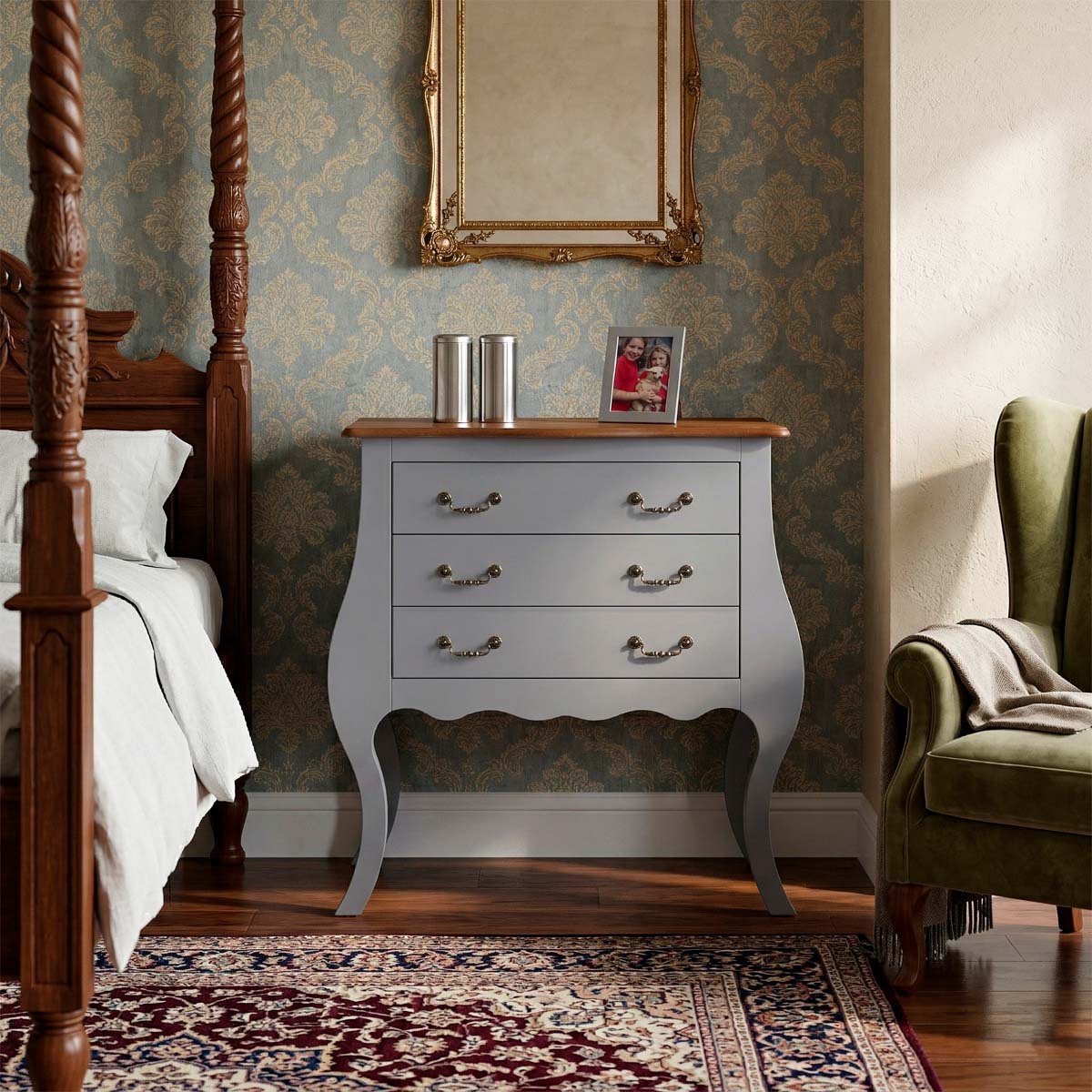 Cômoda Bombê Linz 3 Gavetas 96 x 90 x 40 cm (A x L x P) - Cor Cinza Escuro - Imbuia Glazer 