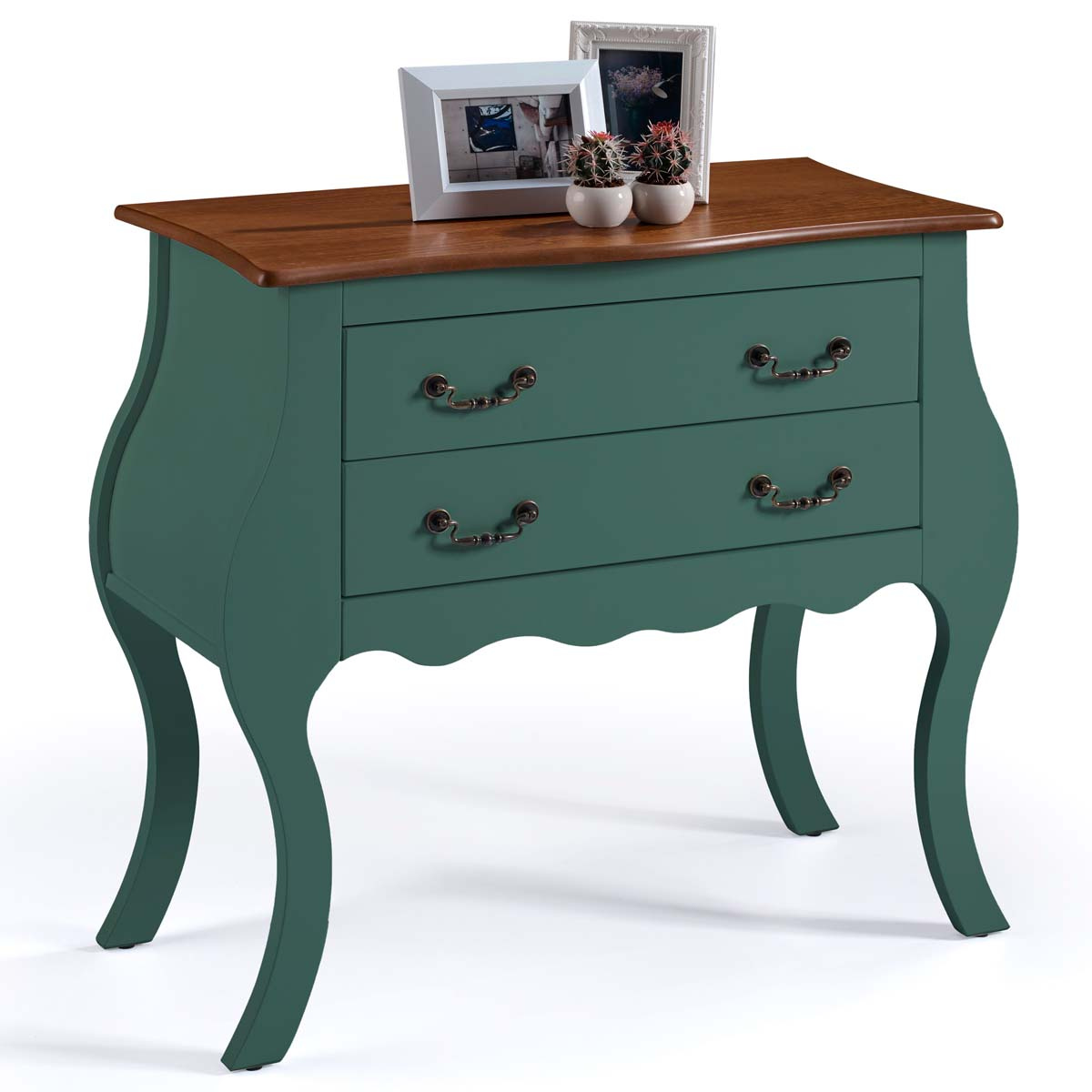 Cômoda Bombê Linz 2 Gavetas 81 x 89 x 40 cm (A x L x P) - Cor Verde Musgo - Imbuia Glazer 