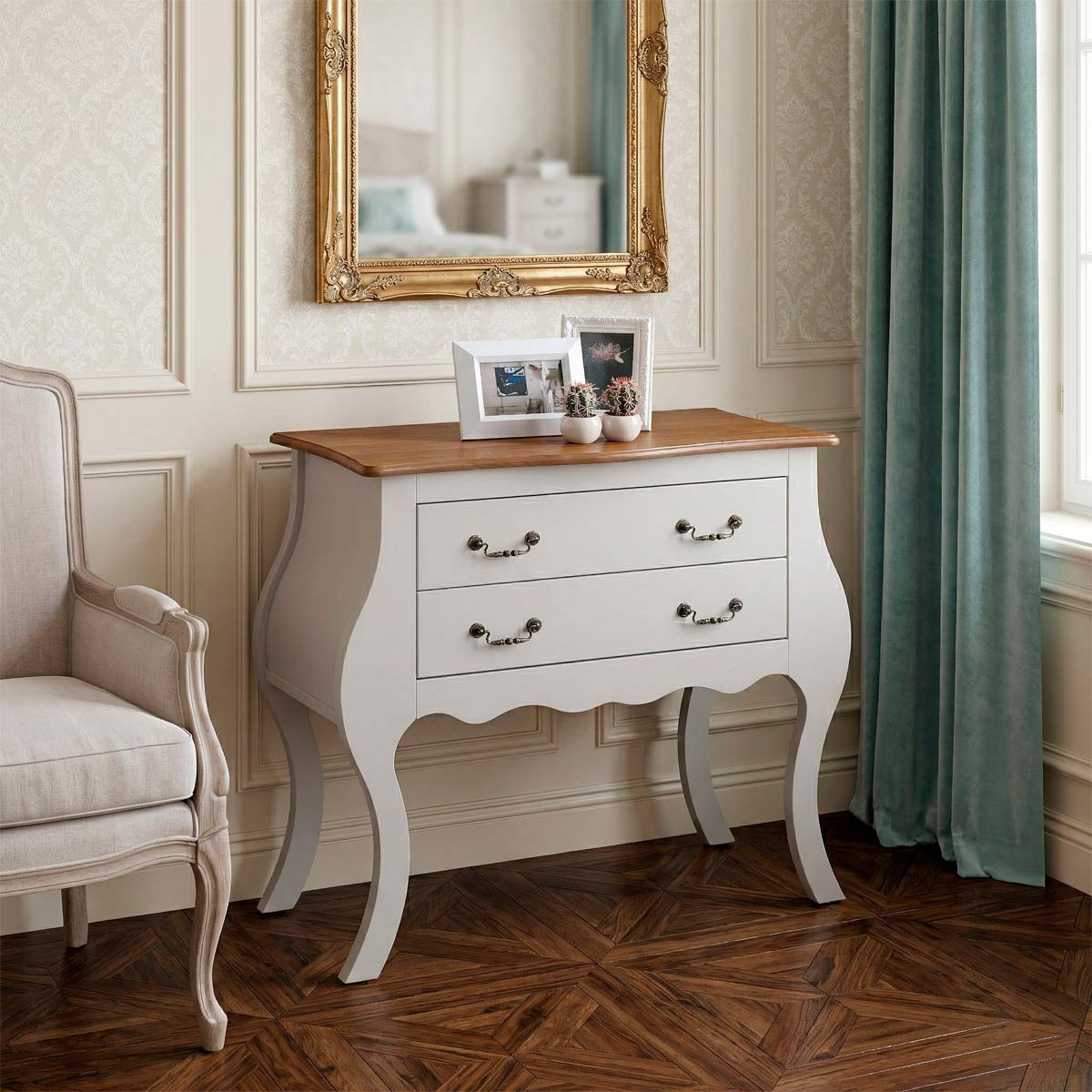 Cômoda Bombê Linz 2 Gavetas 81 x 89 x 40 cm (A x L x P) - Cor Offwhite - Imbuia Glazer 