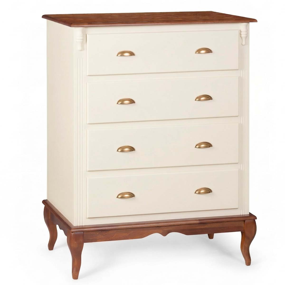 Cômoda Hanover 4 Gavetas Pés Luis XV 116 x 90 x 50 cm (A x L x P) - Cor Offwhite/Imbuia Glazer