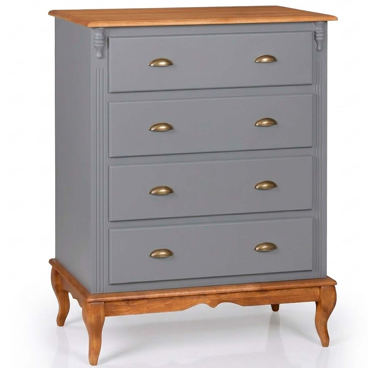 Cômoda Hanover 4 Gavetas Pés Luis XV 116 x 90 x 50 cm (A x L x P) - Cor Cinza Escuro/Imbuia Glazer