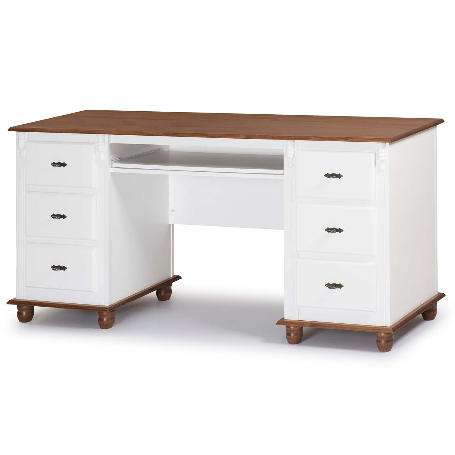 Escrivaninha Linz 6 Gavetas 80 x 176 x 50 cm (A x L x P) Cor Branco - Imbuia Glazer