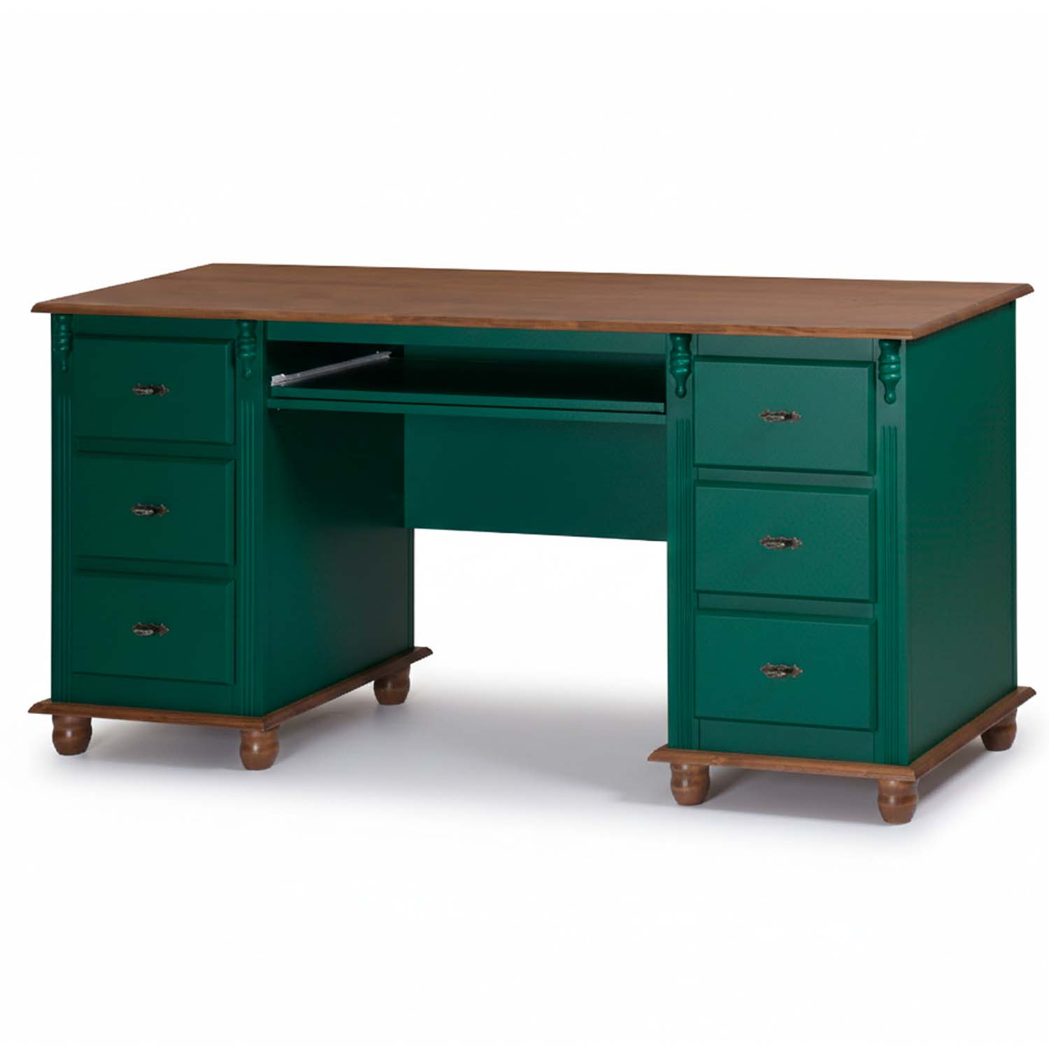 Escrivaninha Linz 6 Gavetas 80 x 176 x 50 cm (A x L x P) Cor Verde Musgo - Imbuia Glazer