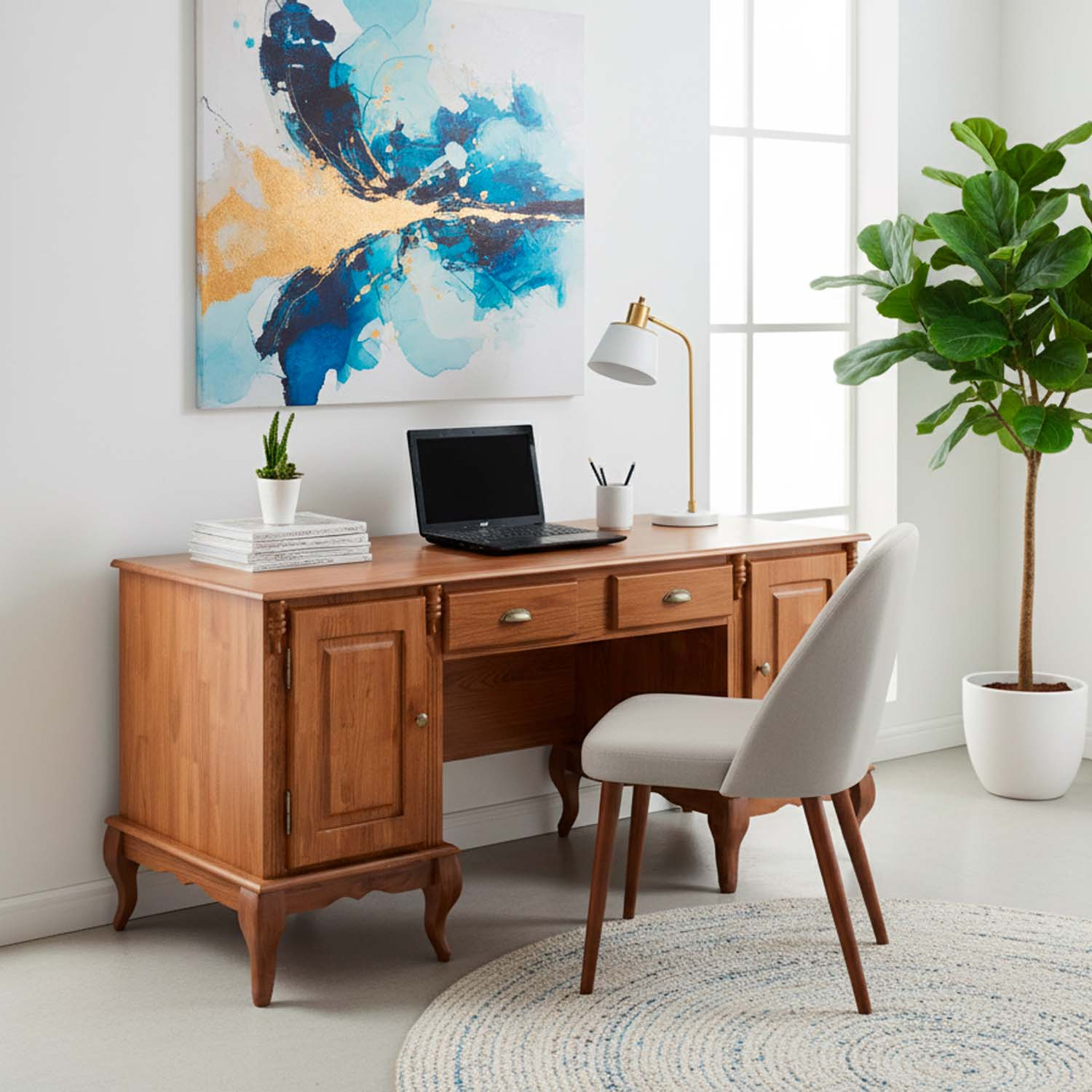 Escrivaninha 2 Portas 2 Gavetas Pés Luis XV Linz Móveis 80 x 176 x 50 cm (A x L x P) - Cor Imbuia Glazer 