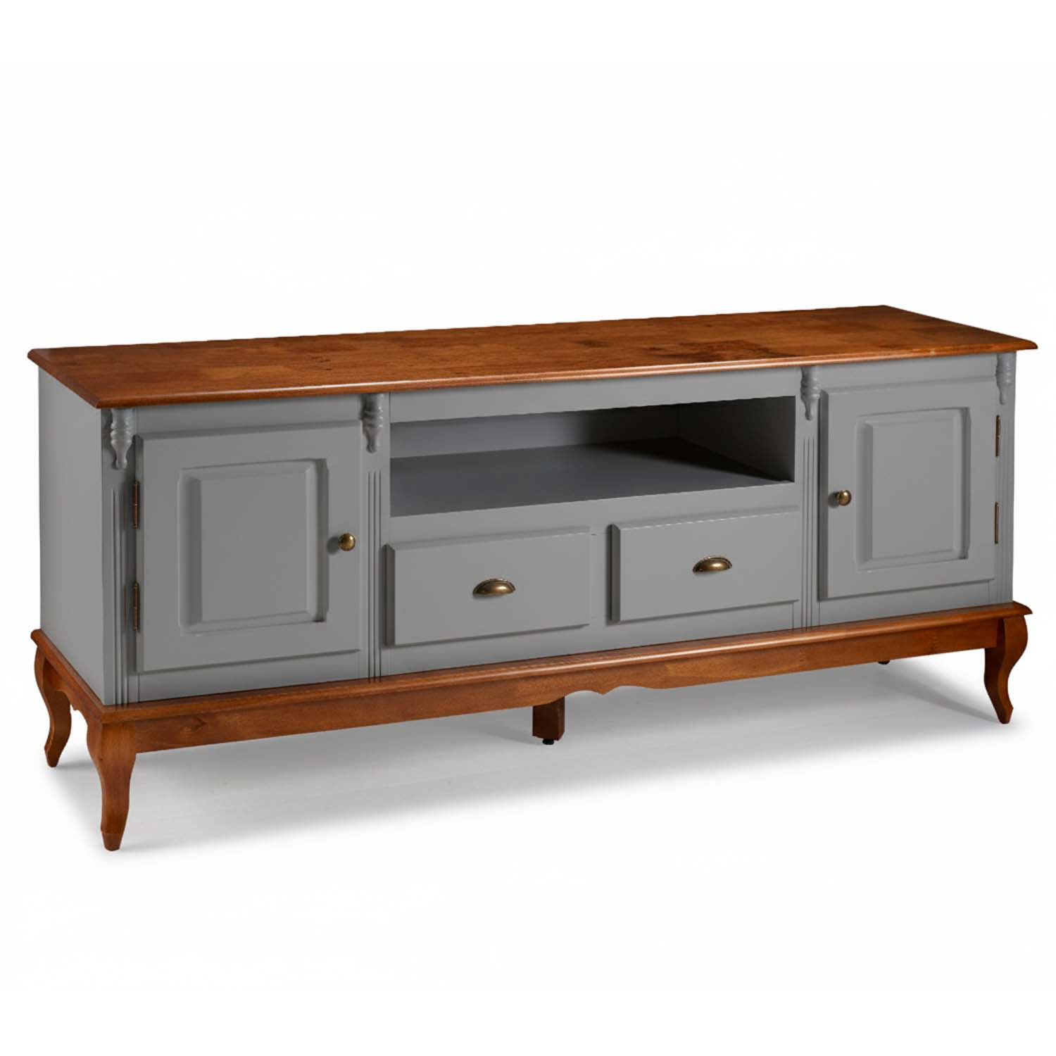 Rack Hanover 2 Portas 2 Gavetas + Nicho Pés Luis XV 75 x 195 x 40 cm (A x L x P) - Cor Cinza Escuro - Imbuia Glazer