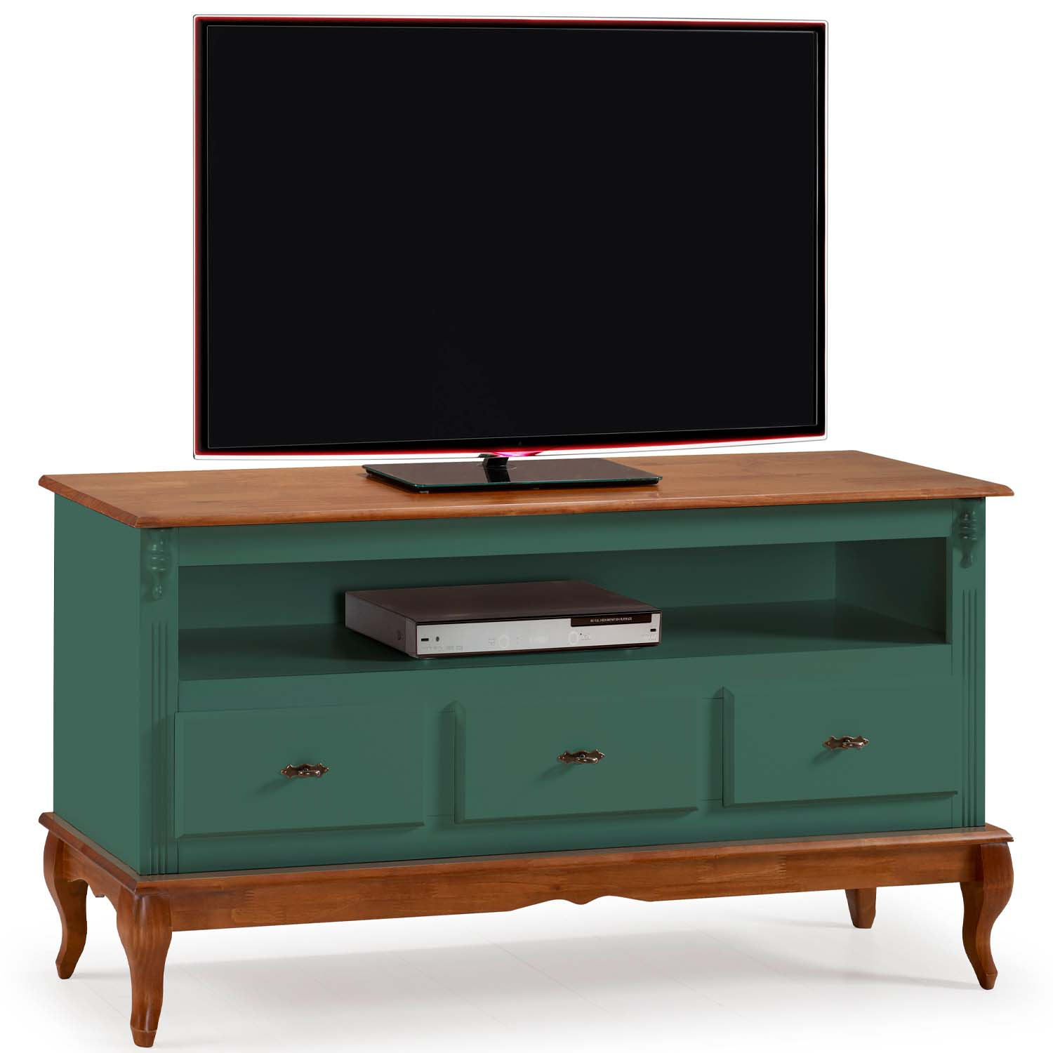 Rack Linz 3 Gavetas + Nicho 75 x 150 x 40 (A x L x P) - Cor Verde Musgo - Imbuia Glazer 