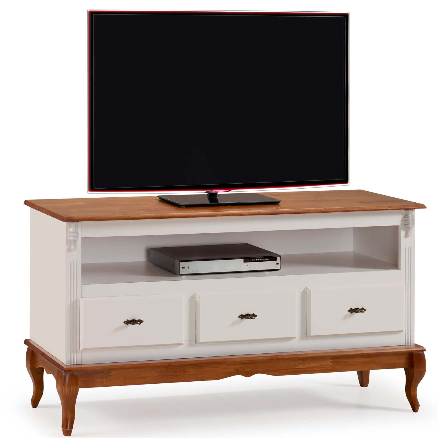 Rack Linz 3 Gavetas + Nicho 75 x 150 x 40 (A x L x P) - Cor Offwhite - Imbuia Glazer 