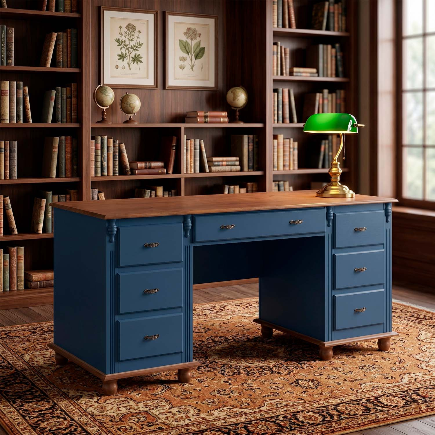 Escrivaninha Linz 7 Gavetas 80 x 176 x 50 cm (A x L x P) Cor Azul Petróleo - Imbuia Glazer