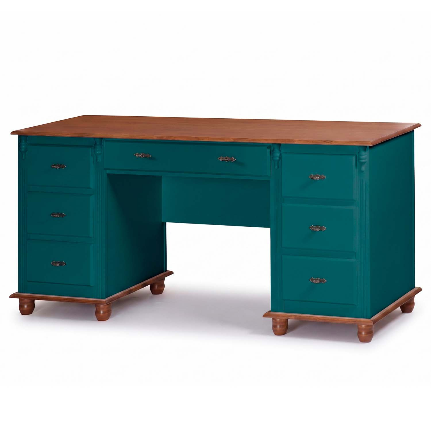 Escrivaninha Linz 7 Gavetas 80 x 176 x 50 cm (A x L x P) Cor Verde Musgo - Imbuia Glazer