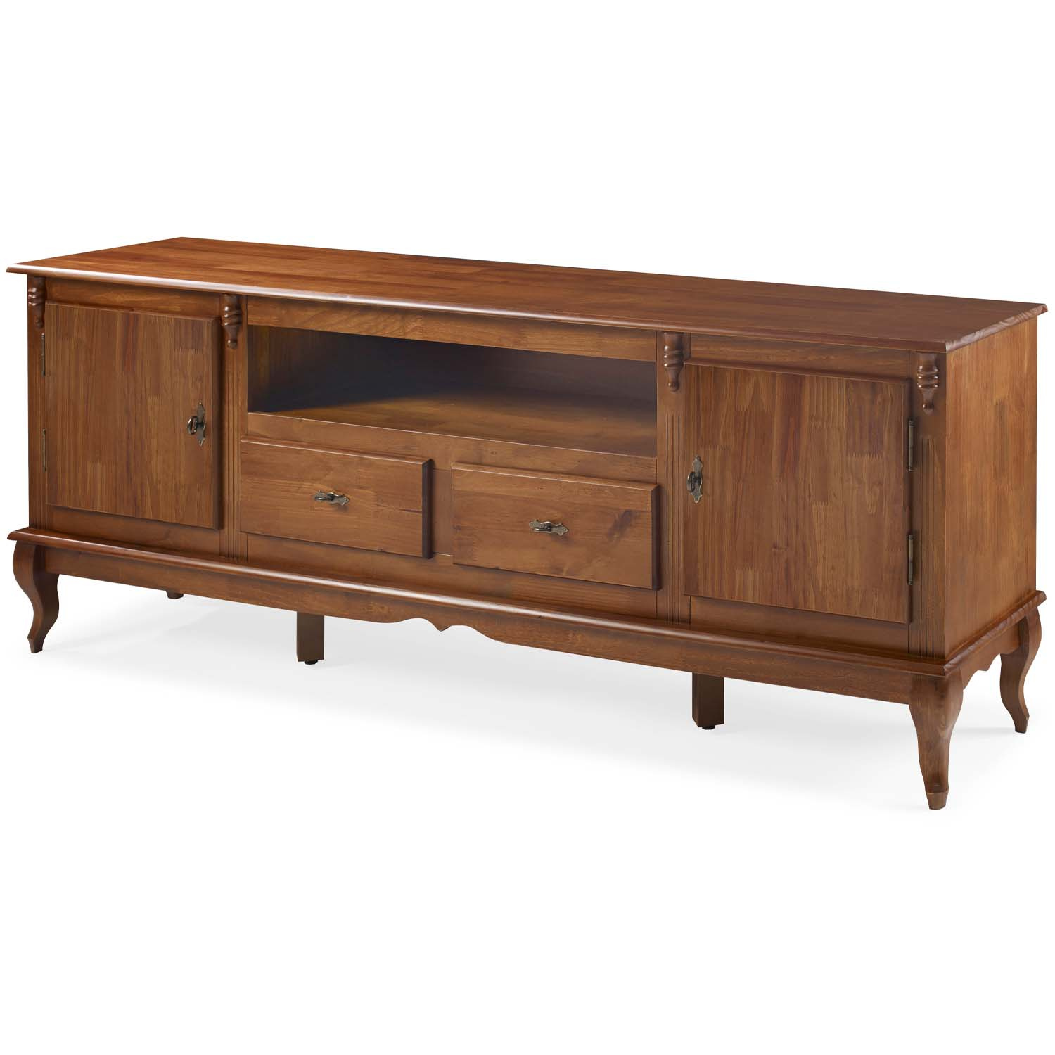 Rack Linz 2 Portas Madeira 2 Gavetas Pés Luis XV 75 x 195 x 40 cm (A x L x P) - Cor Imbuia Glazer