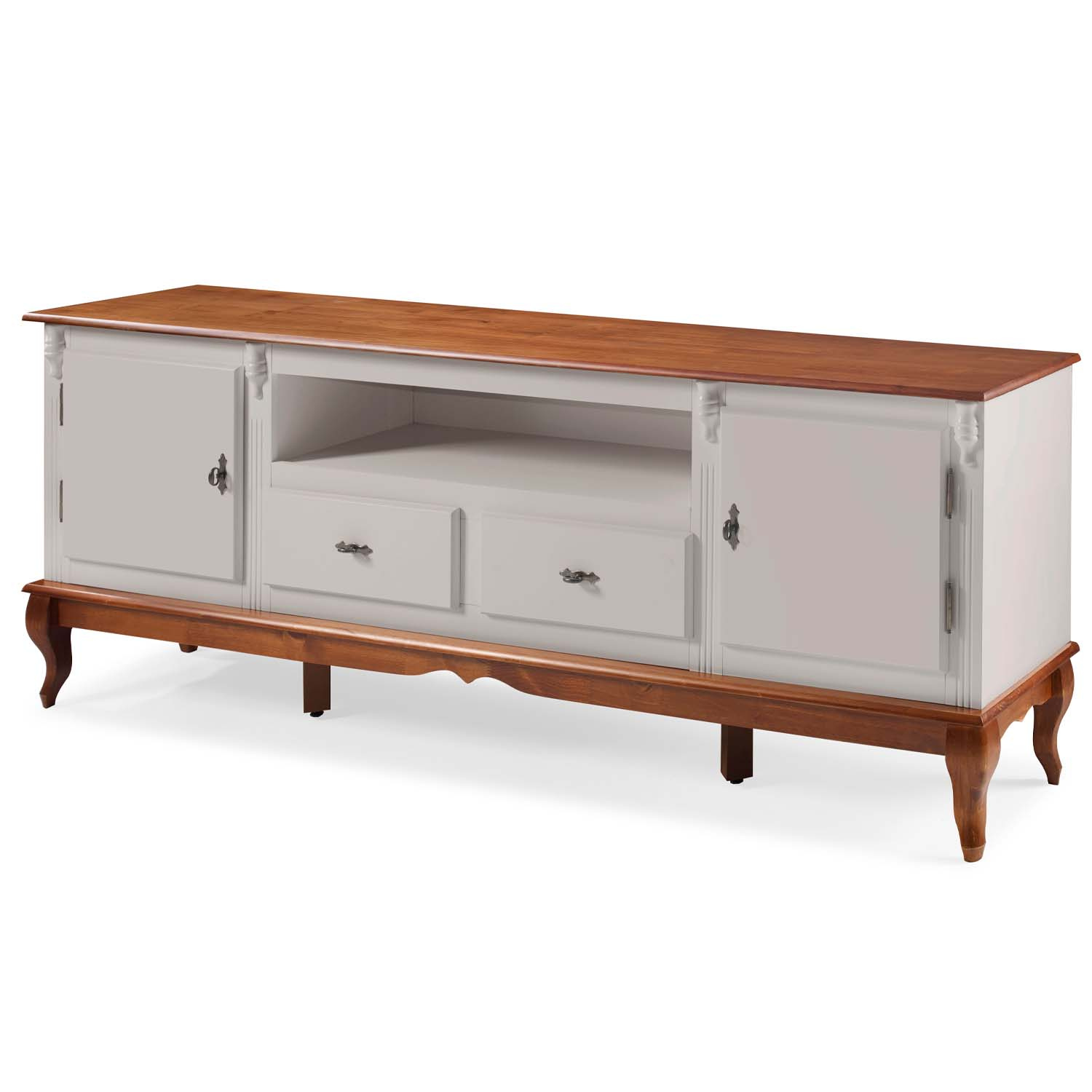 Rack Linz 2 Portas Madeira 2 Gavetas Pés Luis XV 75 x 195 x 40 cm (A x L x P)- Cor Offwhite - Imbuia Glazer