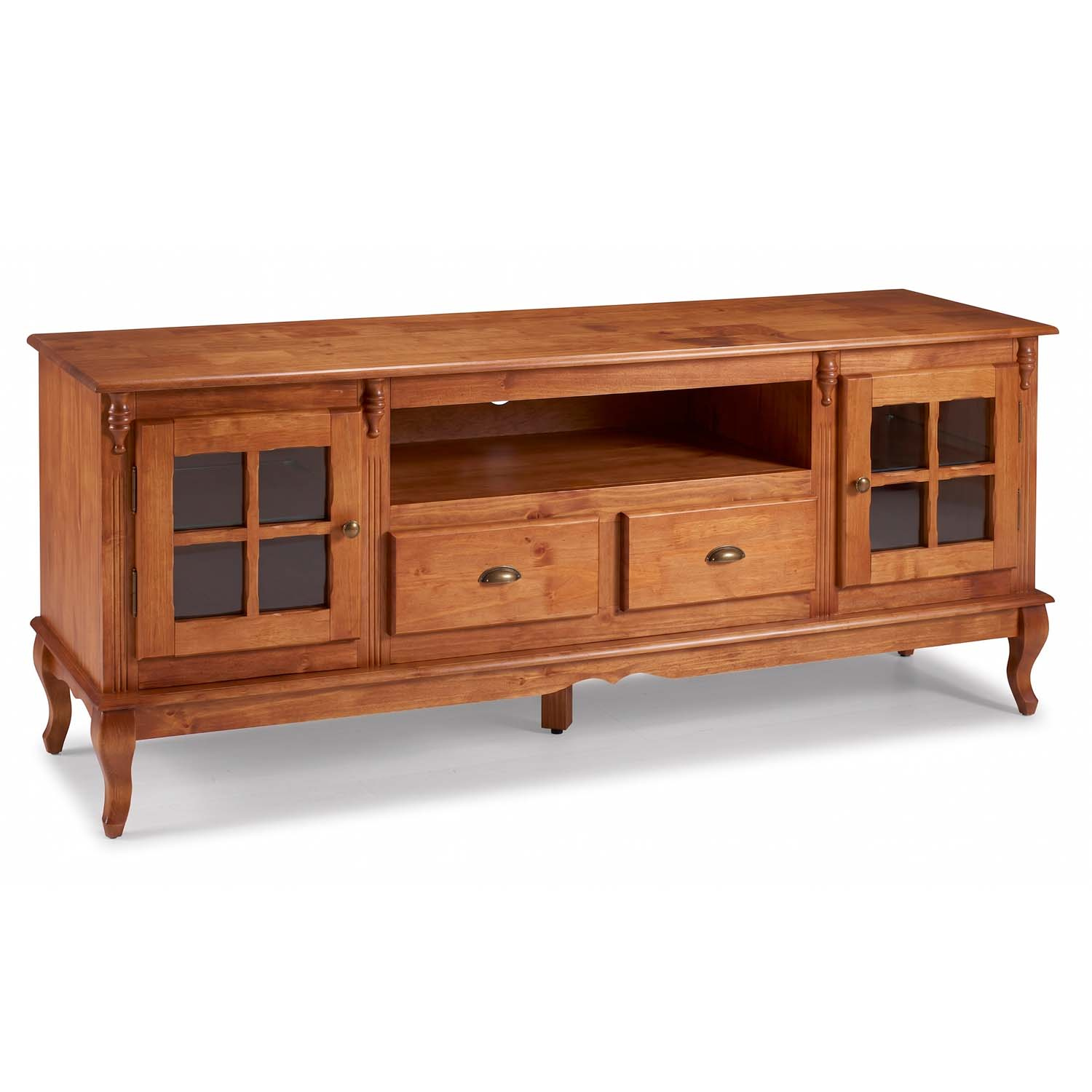 Rack Hanover 2 Portas Com Vidro Cruzeta 2 Gavetas + Nicho Pés Luis XV 75 x 195 x 40 cm (A x L x P) - Cor Imbuia Glazer