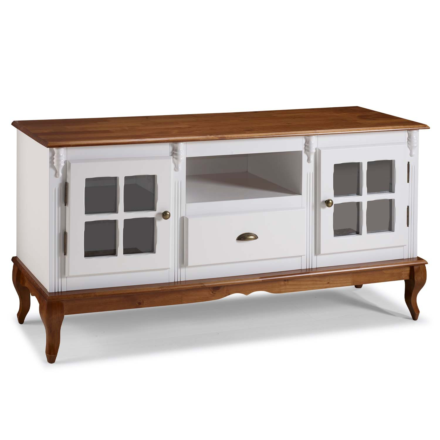 Rack Hanover 2 Portas 1 Gaveta Pés Luis XV 75 x 150 x 40 (A x L x P) - Cor Branco - Imbuia Glazer