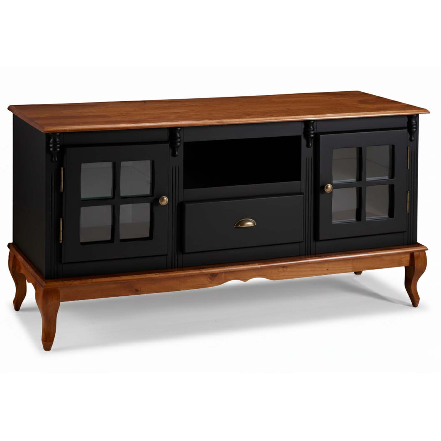 Rack Hanover 2 Portas 1 Gaveta Pés Luis XV 75 x 150 x 40 (A x L x P) - Cor Preto - Imbuia Glazer