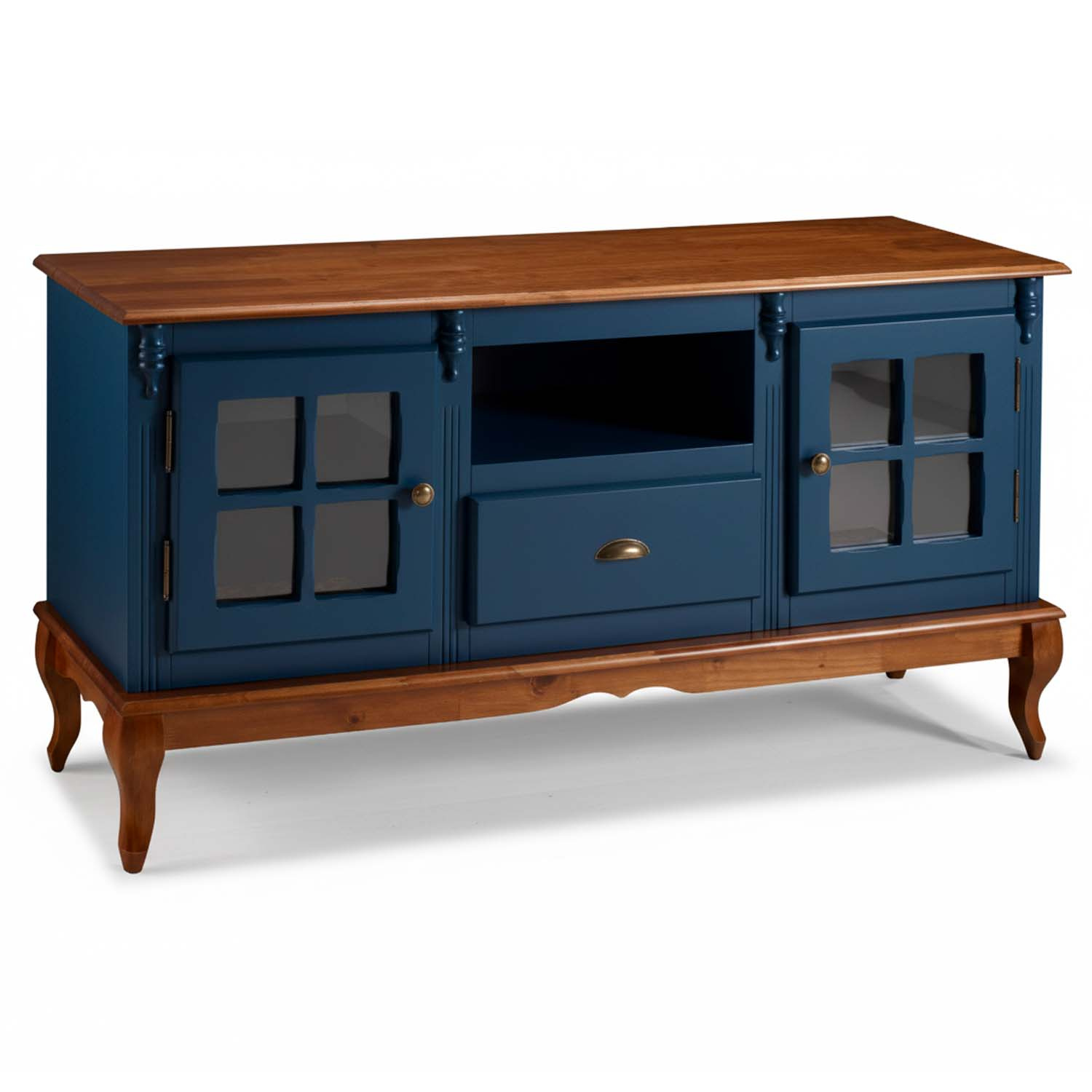 Rack Hanover 2 Portas 1 Gaveta Pés Luis XV 75 x 150 x 40 (A x L x P) - Cor Azul Petróleo - Imbuia Glazer