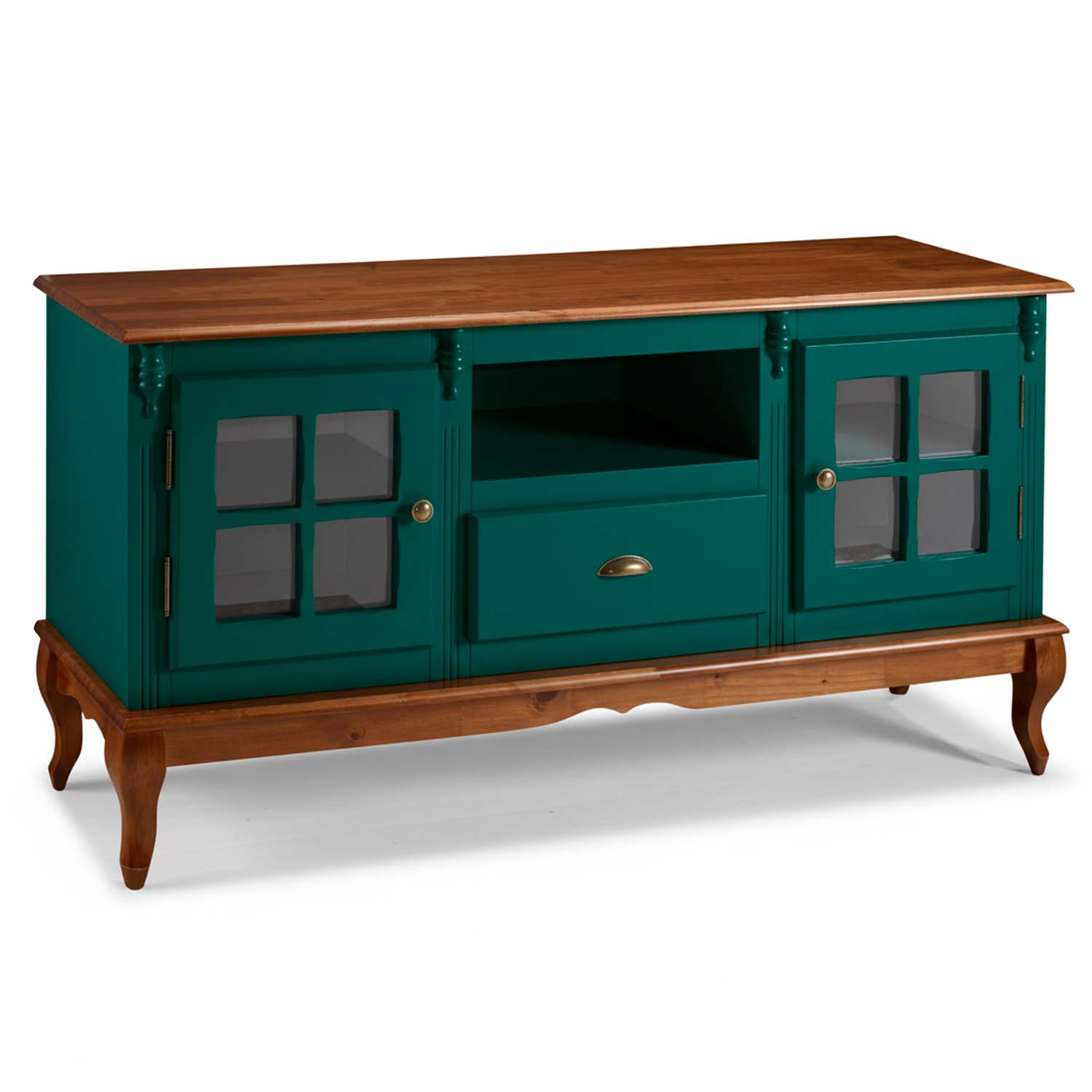 Rack Hanover 2 Portas 1 Gaveta Pés Luis XV 75 x 150 x 40 (A x L x P) - Cor Verde Musgo - Imbuia Glazer