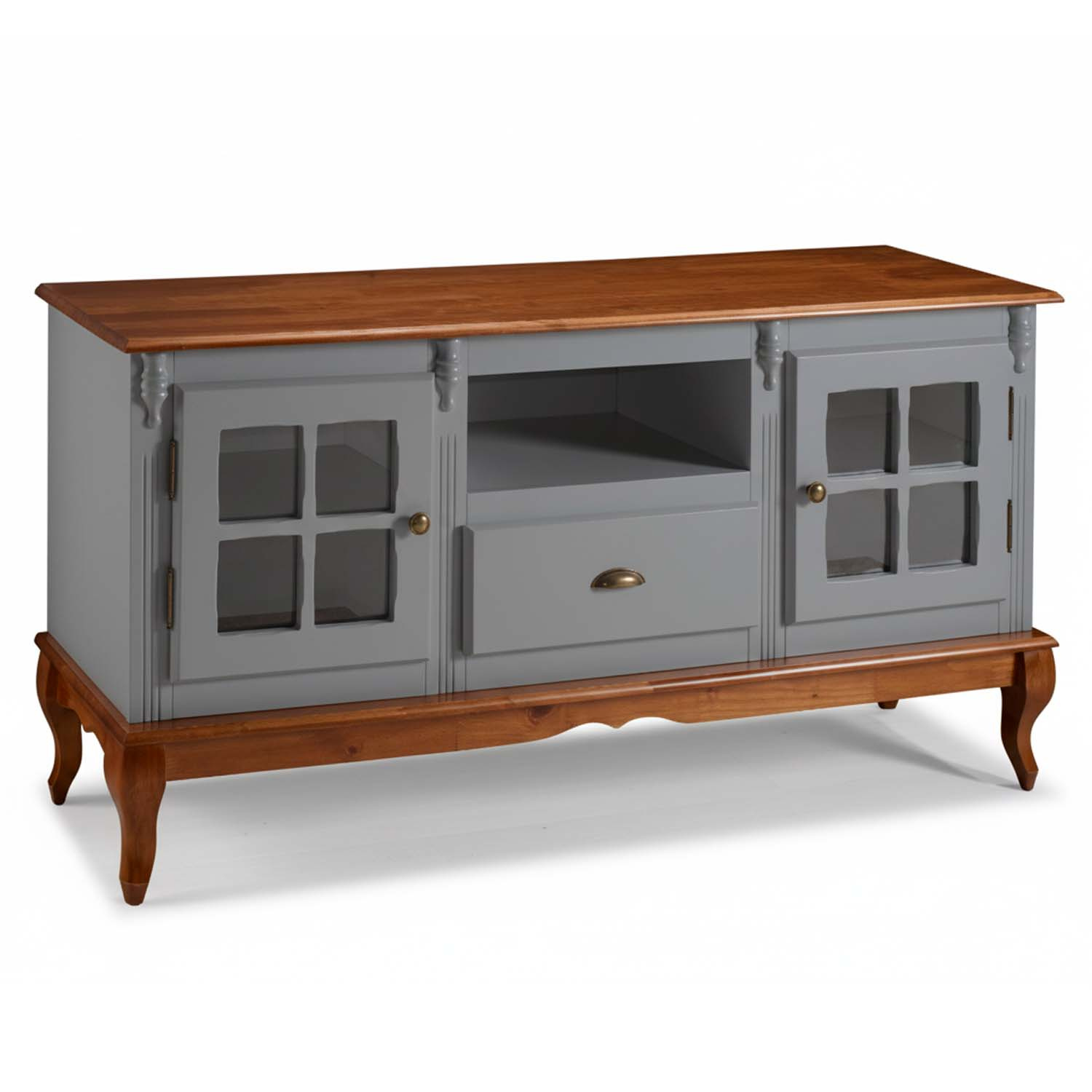 Rack Hanover 2 Portas 1 Gaveta Pés Luis XV 75 x 150 x 40 (A x L x P) - Cor Cinza Escuro - Imbuia Glazer