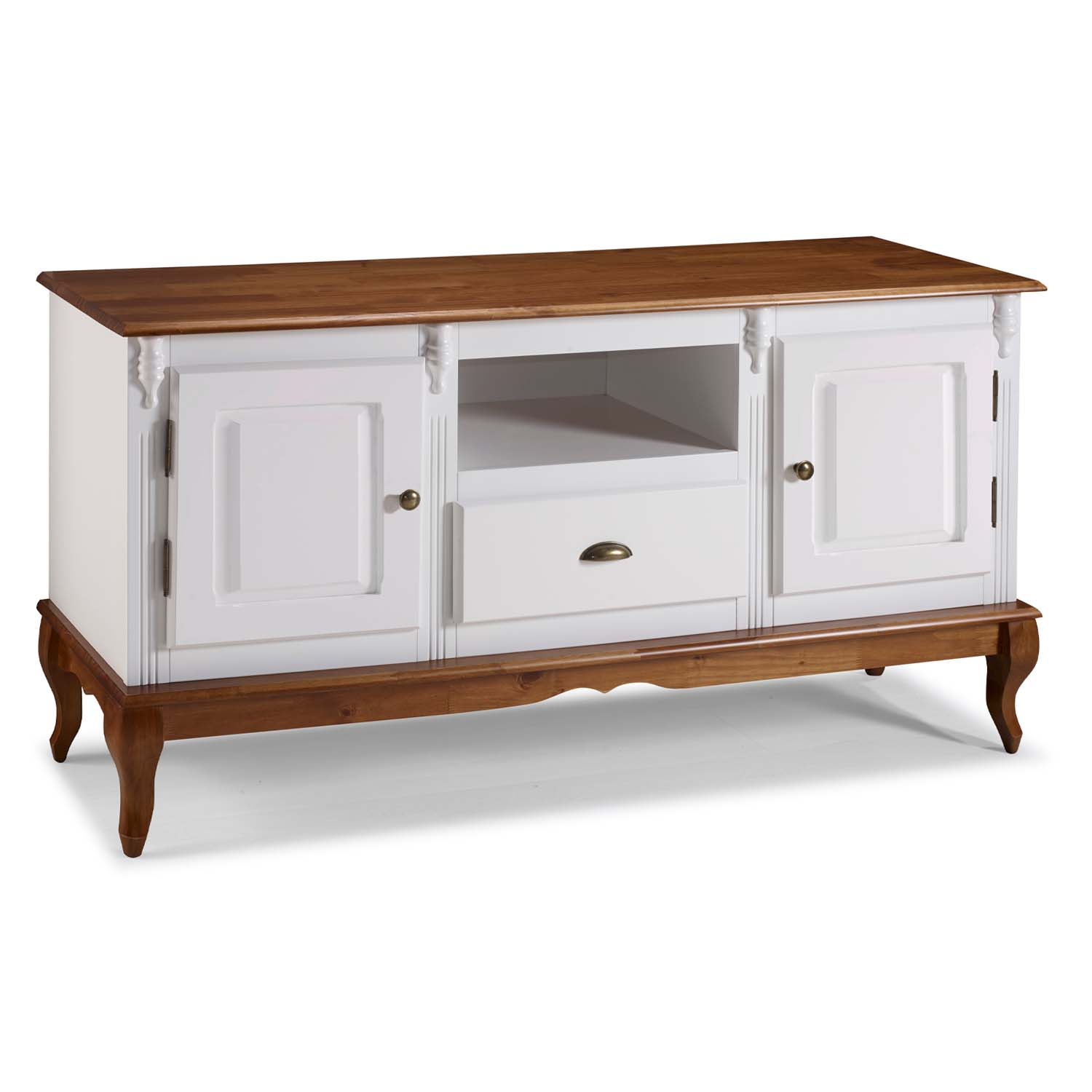 Rack Hanover 2 Portas Madeira 1 Gaveta Pés Luis XV 75 x 150 x 40 (A x L x P) - Cor Branco - Imbuia Glazer 