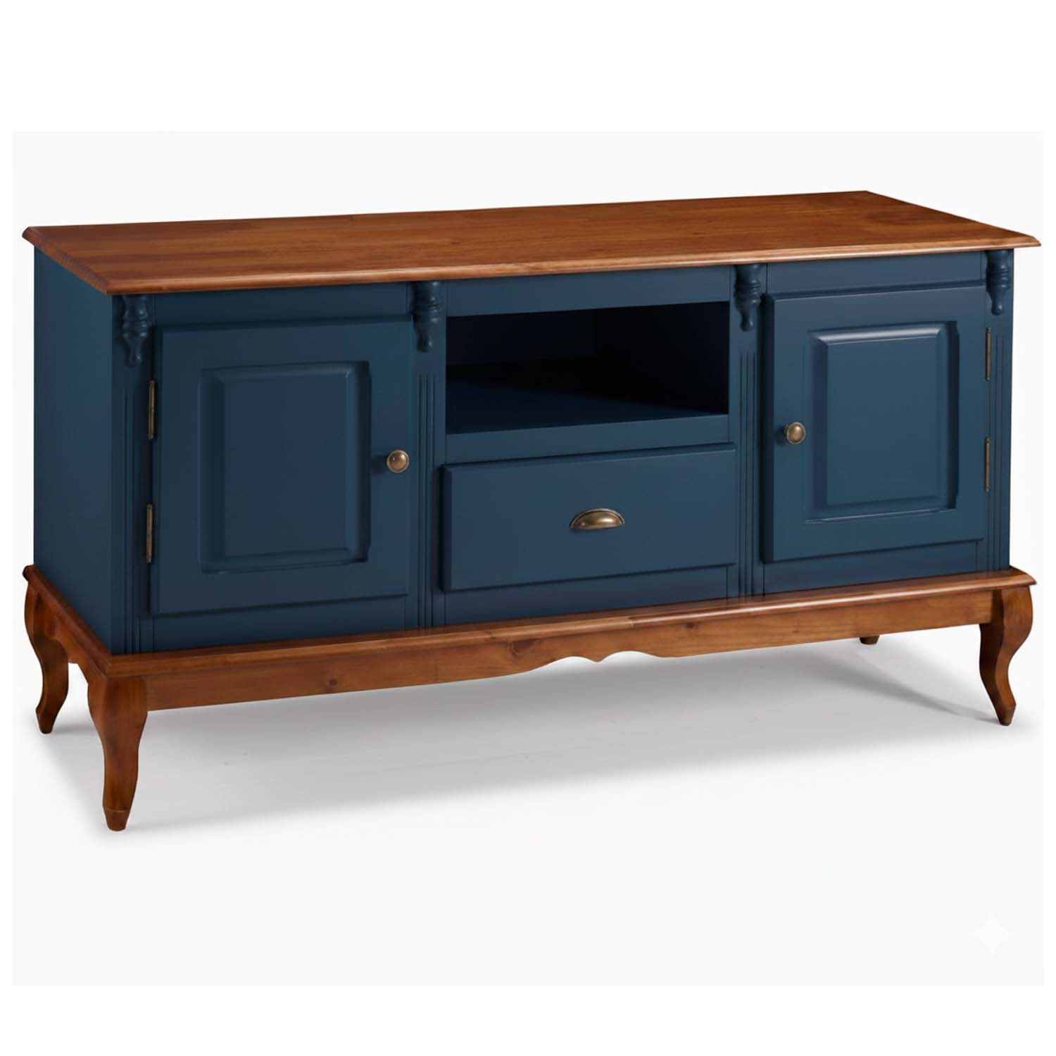 Rack Hanover 2 Portas Madeira 1 Gaveta Pés Luis XV 75 x 150 x 40 (A x L x P) - Cor Azul Petróleo - Imbuia Glazer 