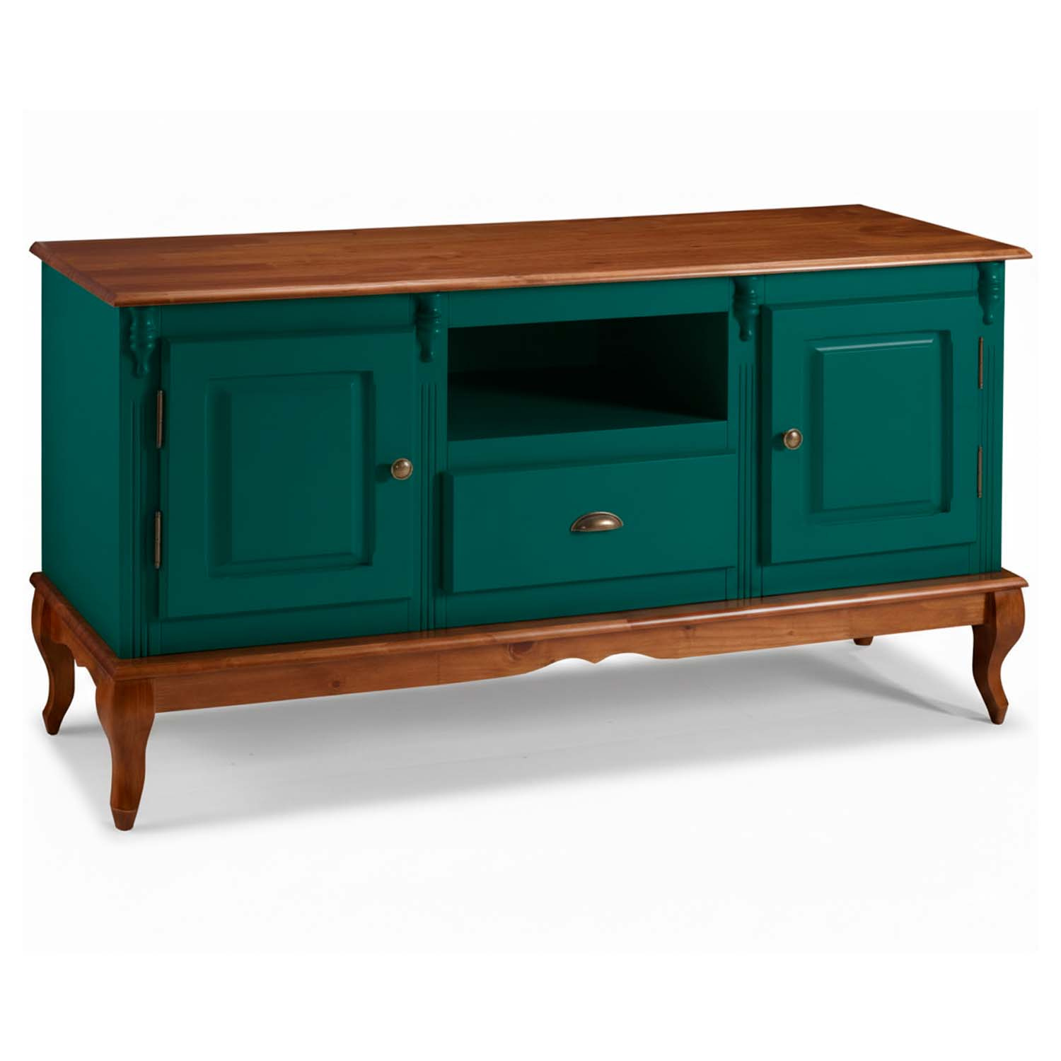 Rack Hanover 2 Portas Madeira 1 Gaveta Pés Luis XV 75 x 150 x 40 (A x L x P) - Cor Verde Musgo - Imbuia Glazer 