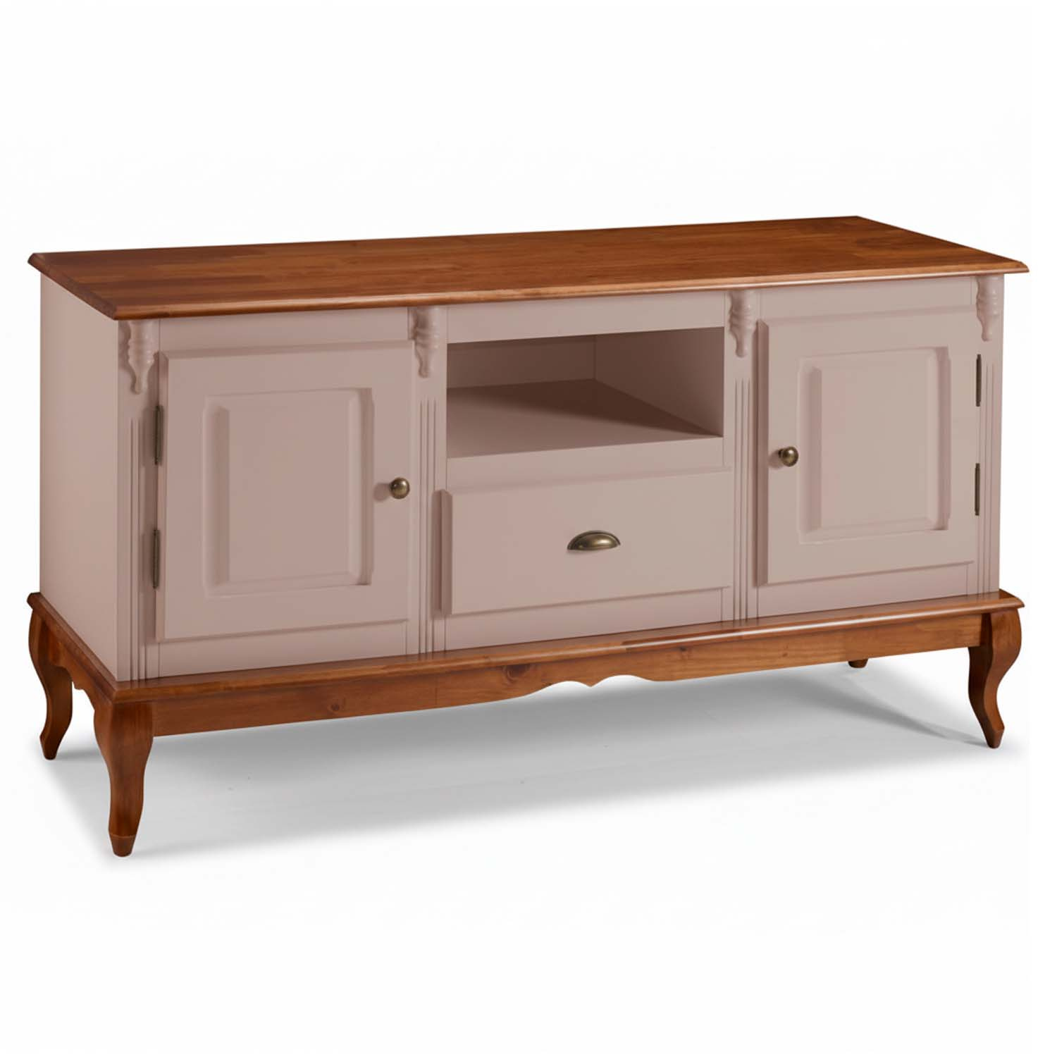 Rack Hanover 2 Portas Madeira 1 Gaveta Pés Luis XV 75 x 150 x 40 (A x L x P) - Cor Offwhite - Imbuia Glazer 