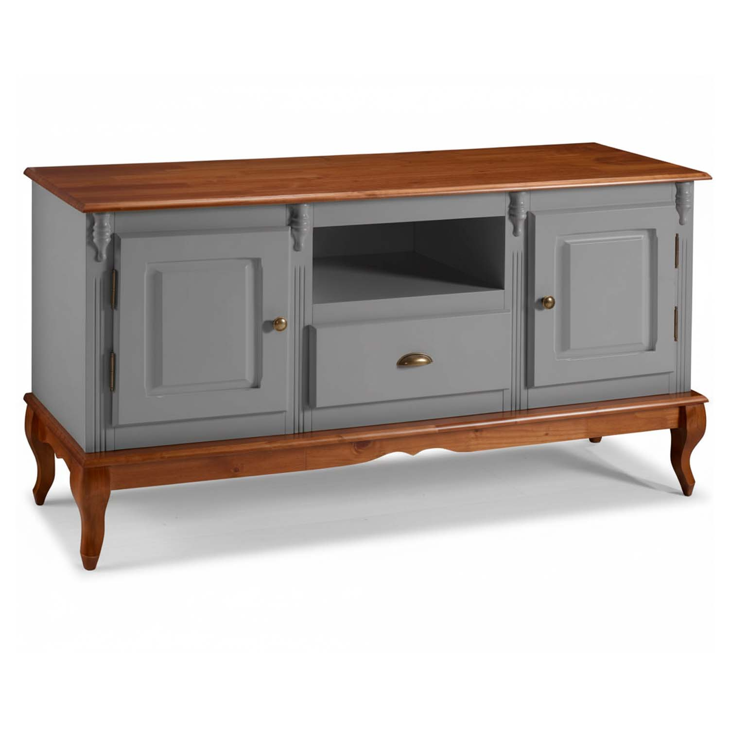 Rack Hanover 2 Portas Madeira 1 Gaveta Pés Luis XV 75 x 150 x 40 (A x L x P) - Cor Cinza Escuro - Imbuia Glazer 