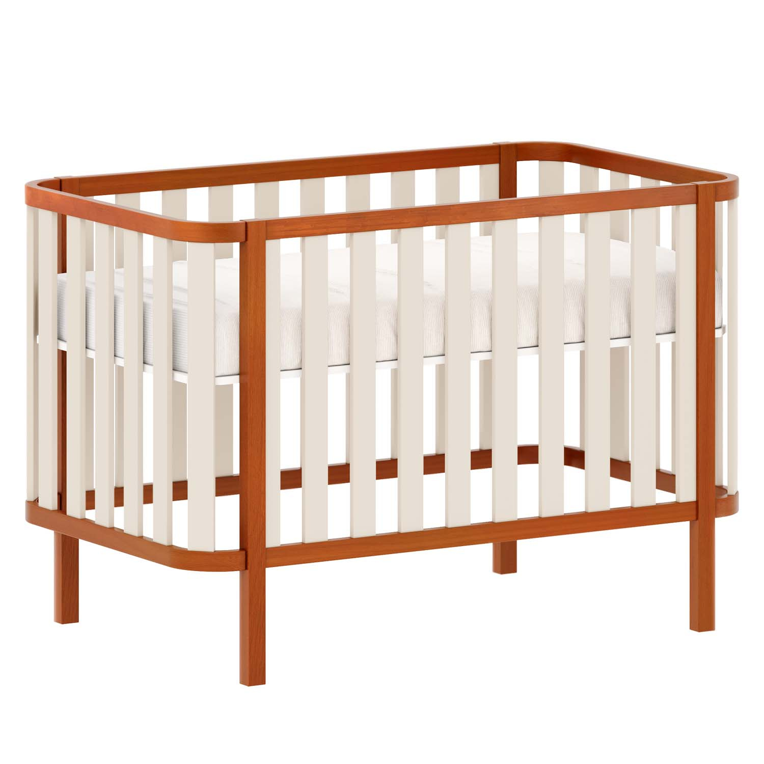 Berço de Madeira 2 em 1 Vira Mini Cama Linha Softy Móveis Quater 92 x 136 x 77  cm (A x L x P) - Cor Areia Com Nogueira + Colchão