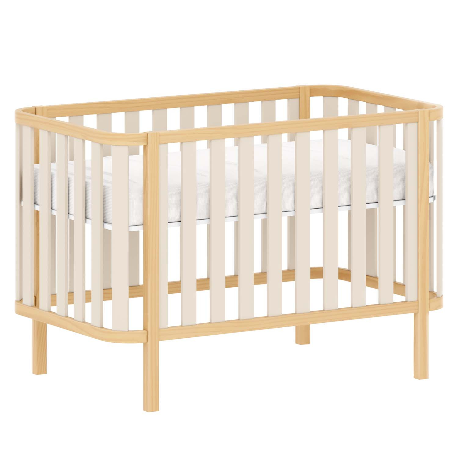 Berço de Madeira 2 em 1 Vira Mini Cama Linha Softy Móveis Quater 92 x 136 x 77  cm (A x L x P) - Cor Areia Com Carvalho Malva + Colchão