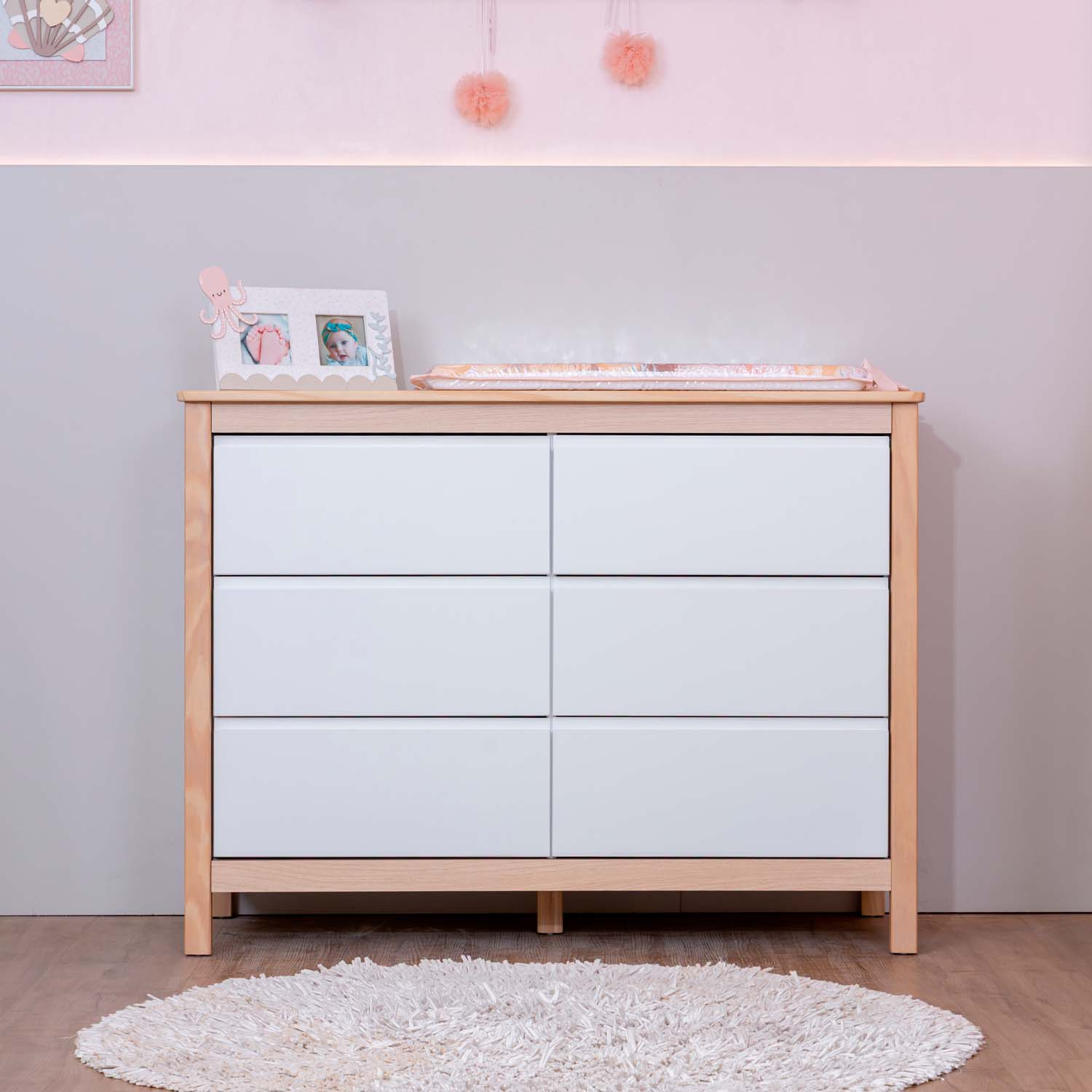 Cômoda 6 Gavetas Linha Softy 90 x 120 x 50  cm (A x L x P) - Cor Branco Com Carvalho