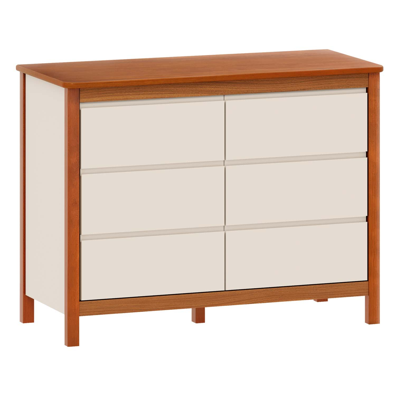 Cômoda 6 Gavetas Linha Softy 90 x 120 x 50  cm (A x L x P) - Cor Areia Com Nogueira 