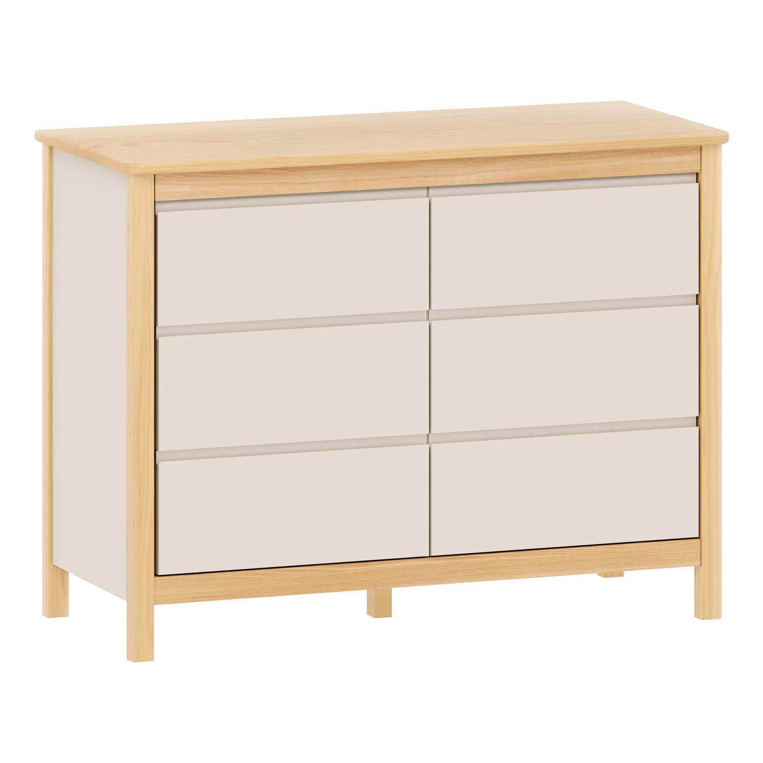 Cômoda 6 Gavetas Linha Softy 90 x 120 x 50  cm (A x L x P) - Cor Areia Com Carvalho Malva