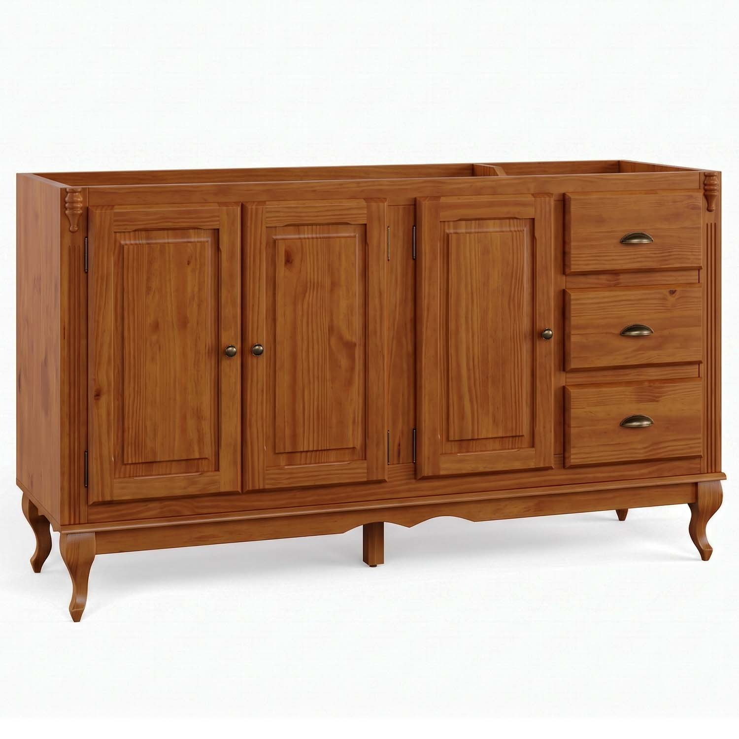 Balcão Para Pia Hanover 3 Portas 3 Gavetas Com Pés Luis XV 93 x 160 x 53 cm  (A x L x P) - Cor Imbuia Glazer
