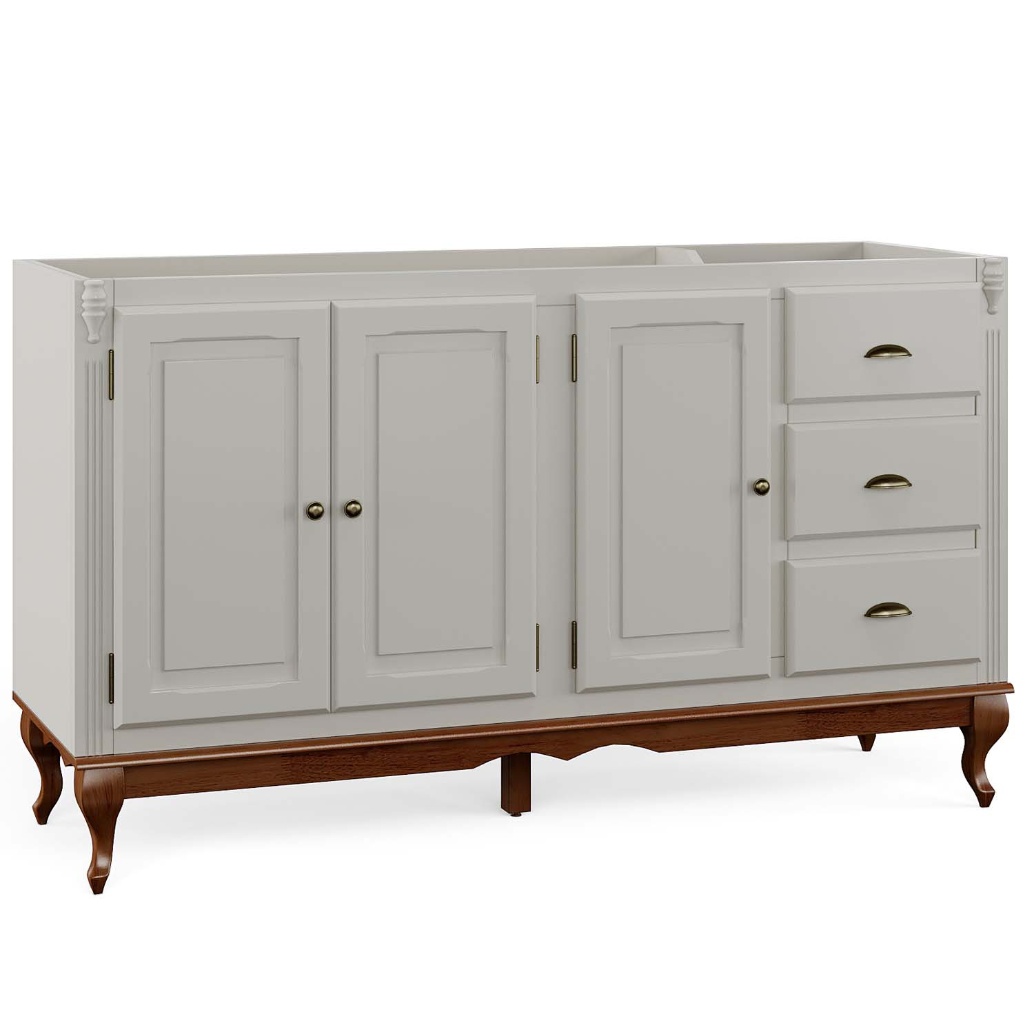 Balcão Para Pia Hanover Com Pés Luis XV 93 x 160 x 53 cm  (A x L x P) - Cor Offwhite - Imbuia Glazer