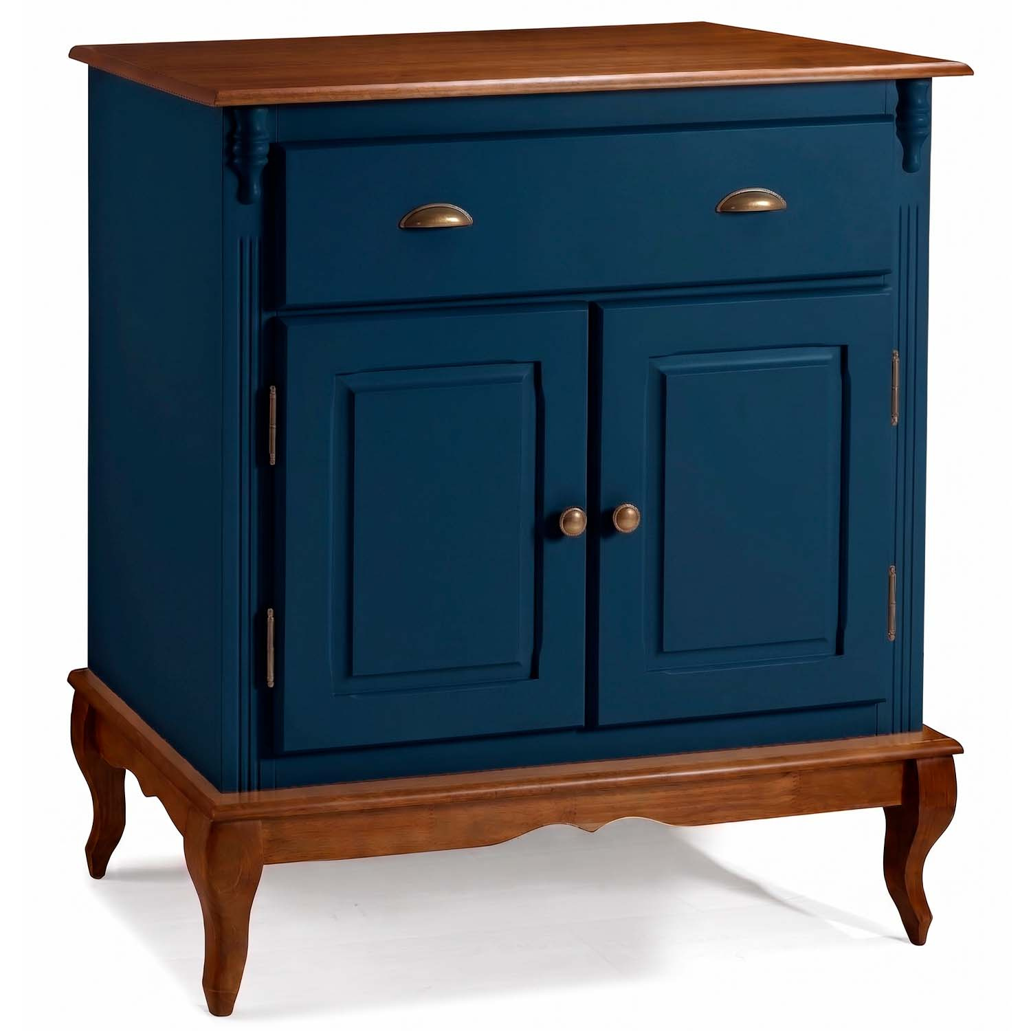 Balcão 2 Portas 1 Gaveta Pés Luis XV Hanover 99 x 90 x 45 cm (A x L x P) - Cor Azul Petróleo - Imbuia Glazer