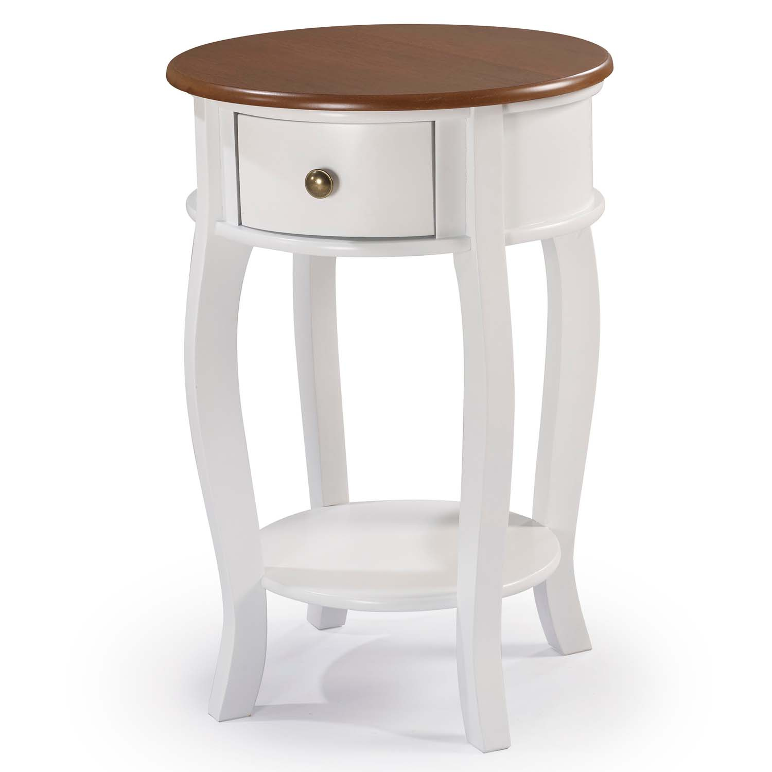 Mesa De Apoio Lateral Redonda Com Gaveta 73 x 49 x 49 cm (A x L x P)  - Branco Imbuia Glazer 