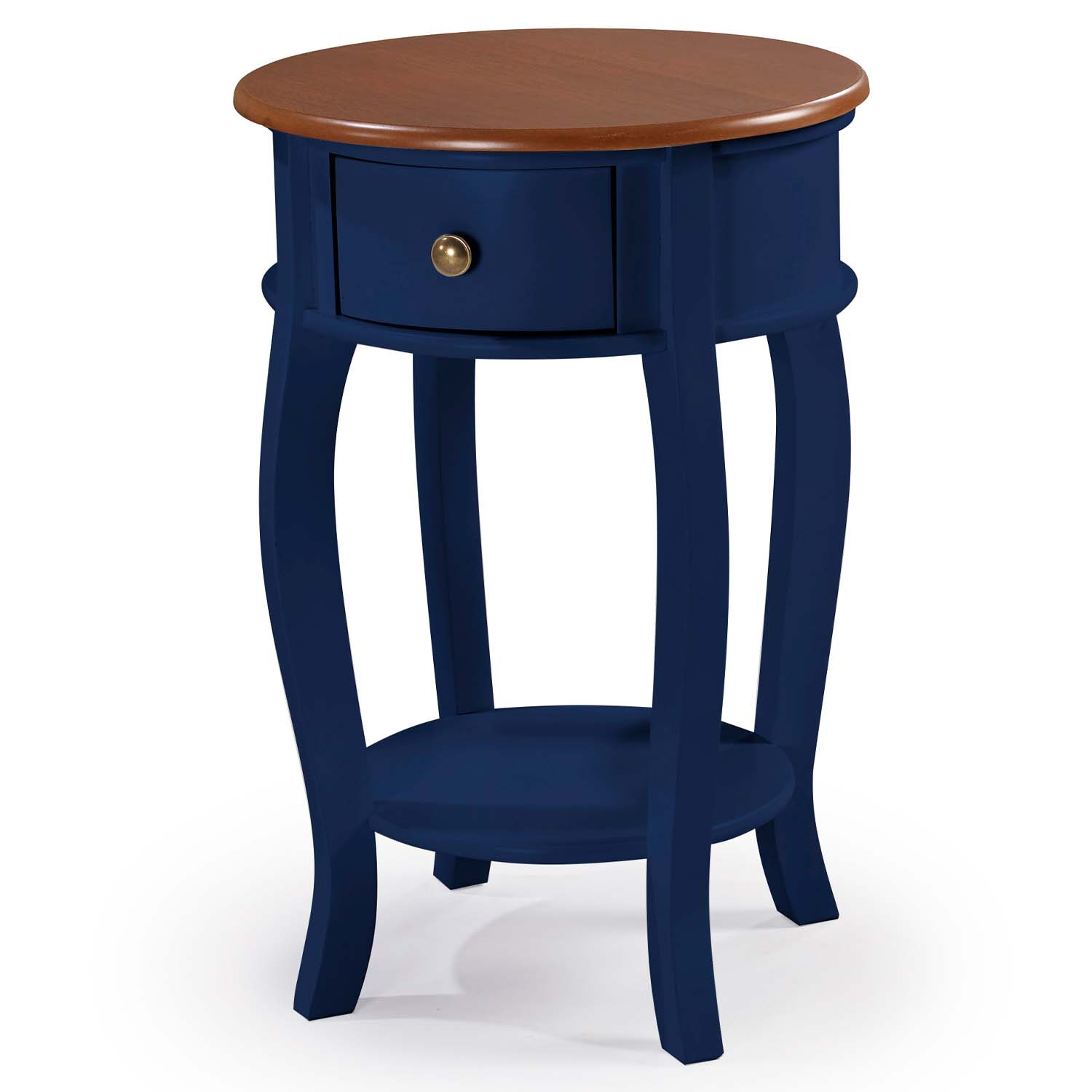 Mesa De Apoio Lateral Redonda Com Gaveta 73 x 49 x 49 cm (A x L x P)  - Azul Petróleo Imbuia Glazer 