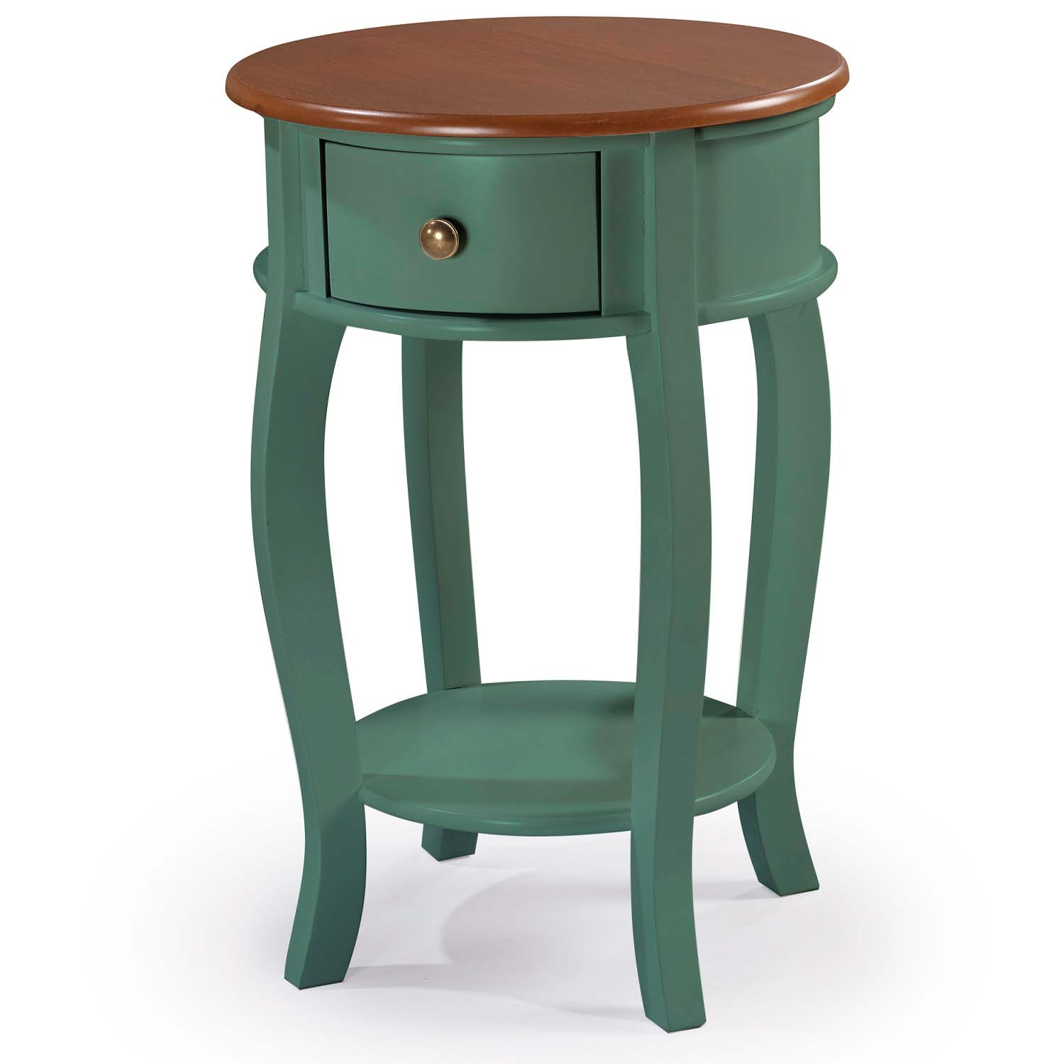 Mesa De Apoio Lateral Redonda Com Gaveta 73 x 49 x 49 cm (A x L x P)  - Verde Musgo Imbuia Glazer 