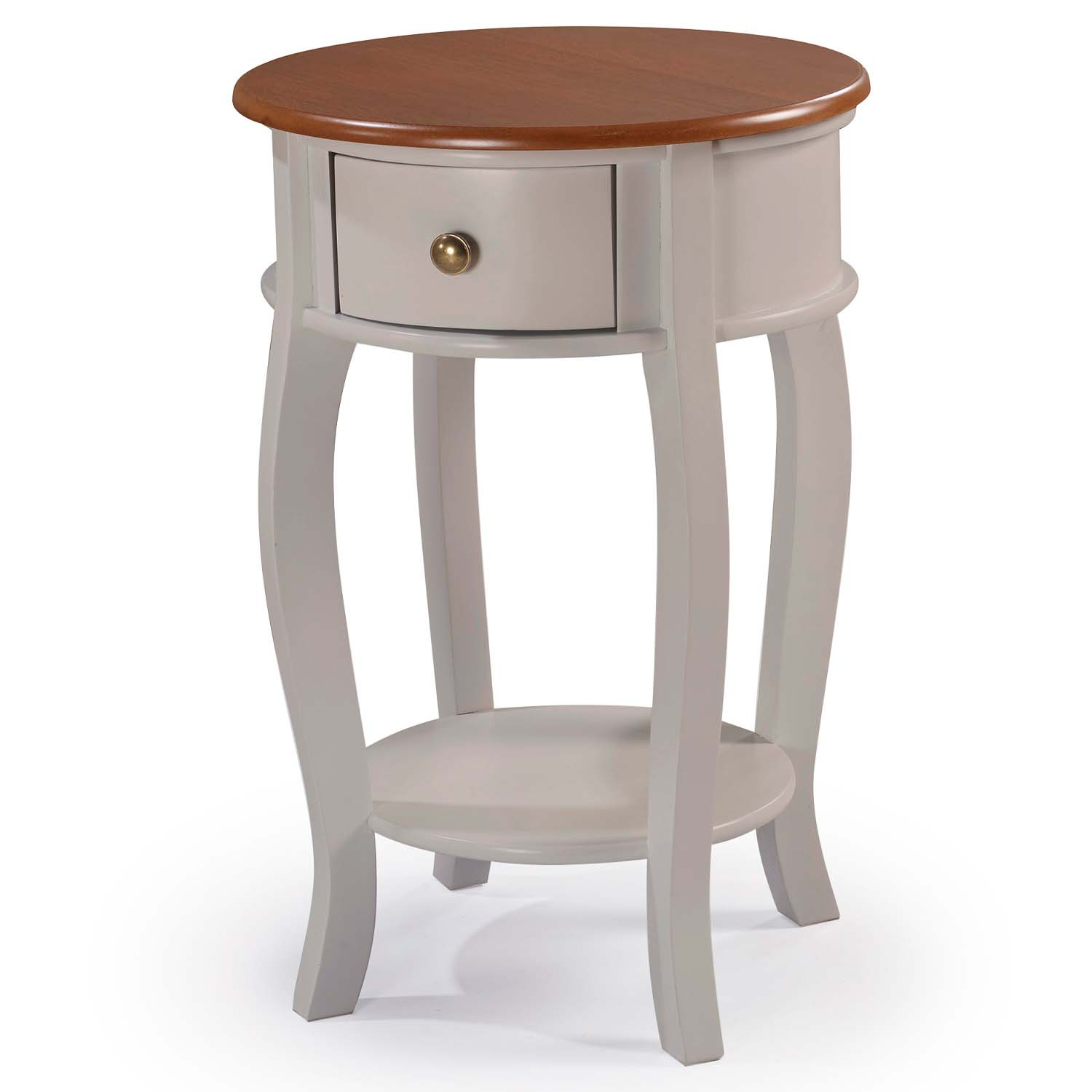 Mesa De Apoio Lateral Redona Com Gaveta 73 x 49 x 49 cm (A x L x P)  - Offwhite Imbuia Glazer 