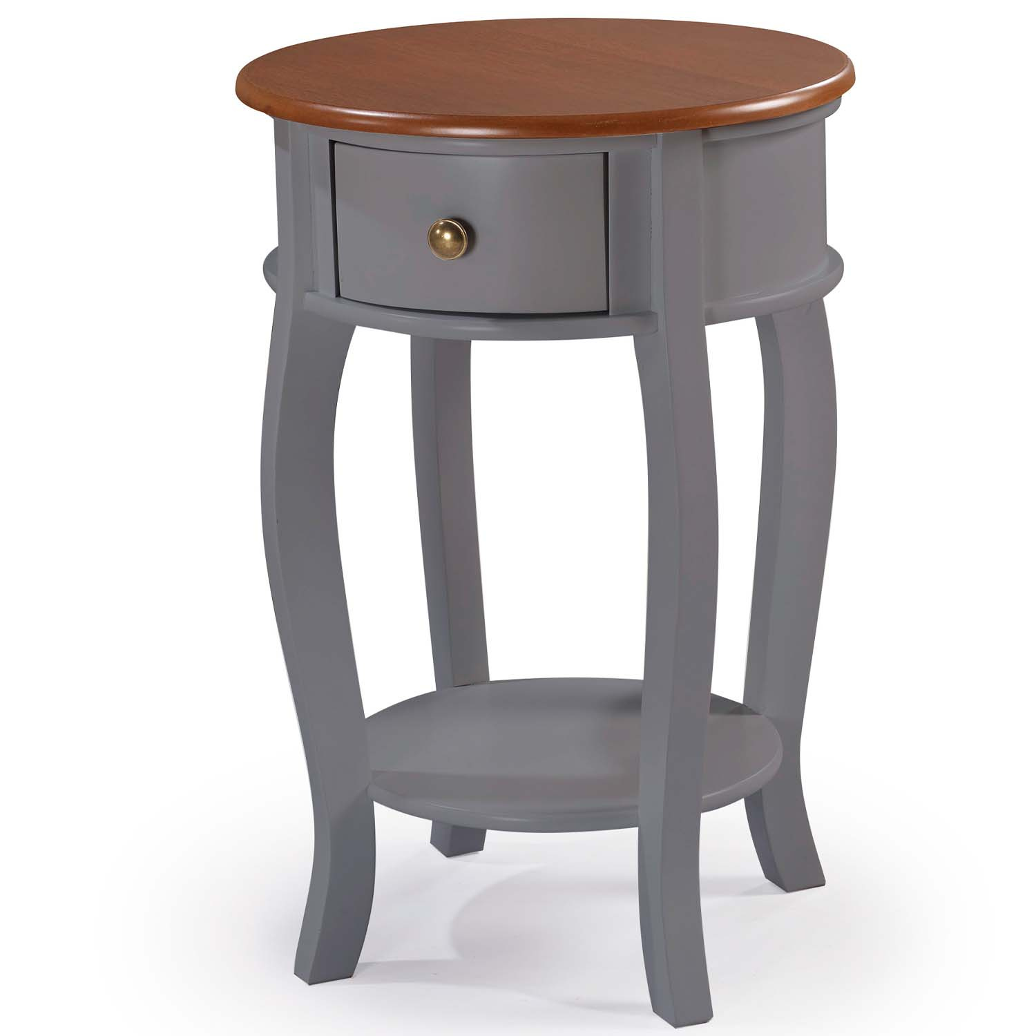 Mesa De Apoio Lateral Redonda Com Gaveta 73 x 49 x 49 cm (A x L x P)  - Cinza Escuro Imbuia Glazer 
