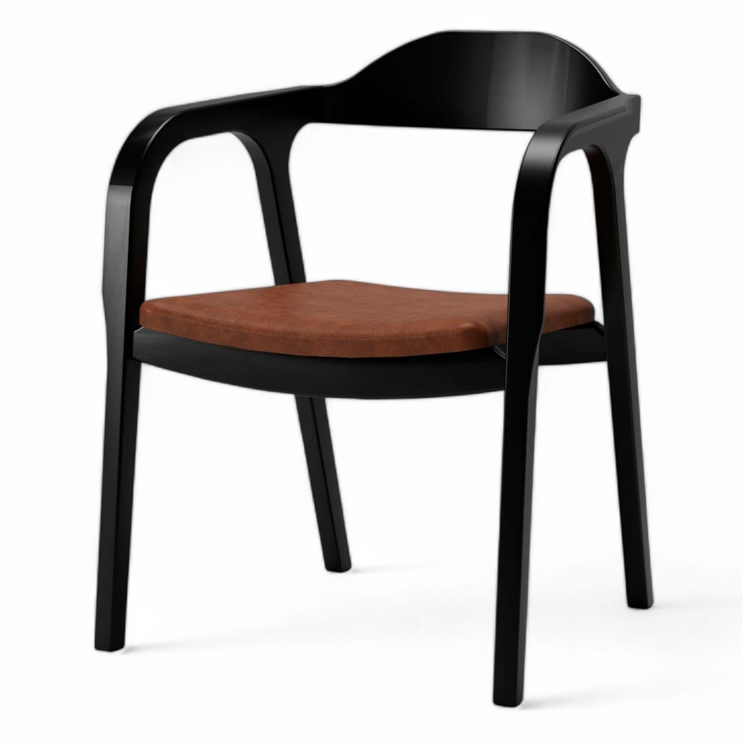 Cadeira De Madeira Astom Assento Estofado 57 x 75 x 60 cm (L x A x P) - Cor Preto Tecido Corino Caramelo 133B