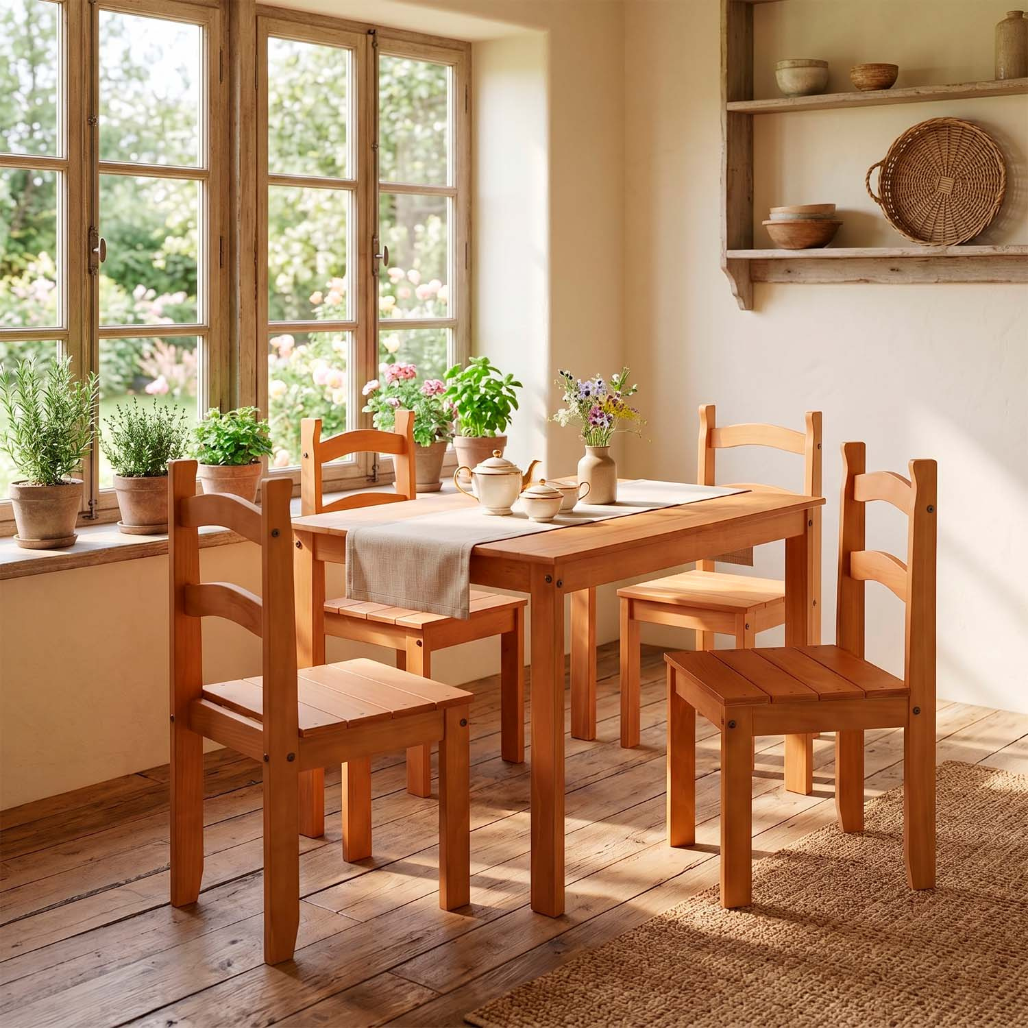 Conjunto de Mesa com 4 Cadeiras em Madeira Maciça 75 x 100 x 75 (A x L x P) cm Cor Mel 