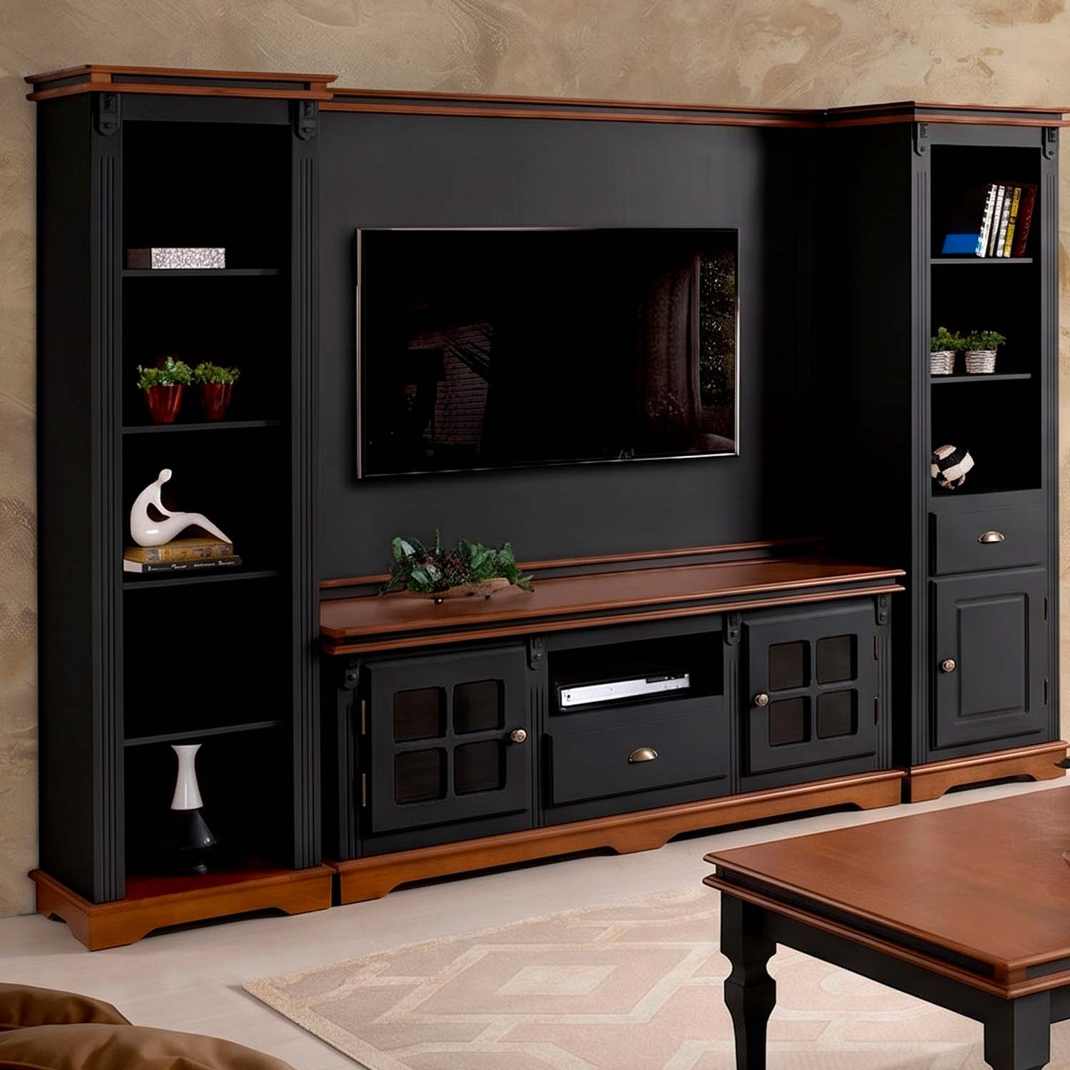 Painel Para TV 150 cm Manchester Cor Preto - Imbuia Glazer