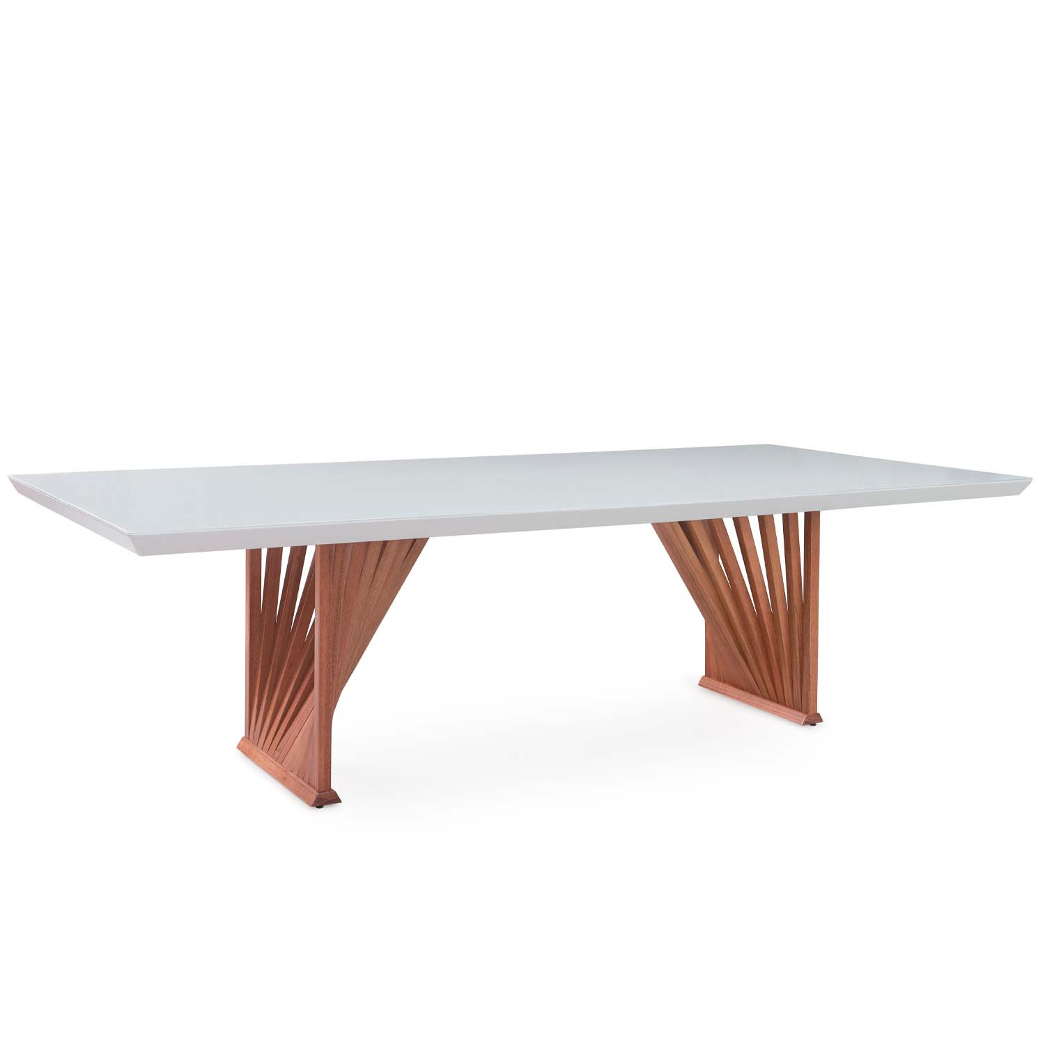 Mesa Jantar Base Madeira Maciça Retangular 240 cm 8 Lugares Tampo Com Vidro Cor Pinhão/Offwhite