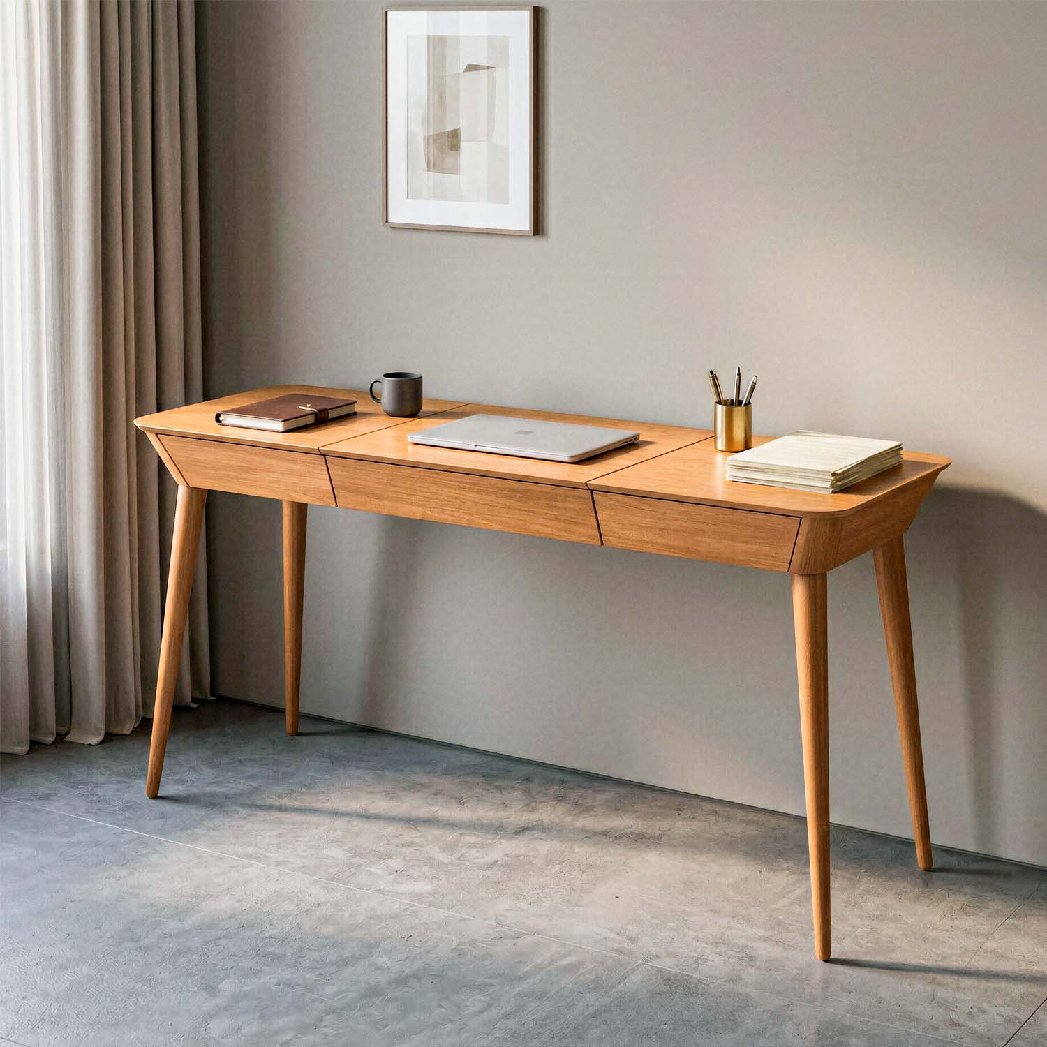 Escrivaninha Console com Espelho e Gavetas Estilo Retrô 160 cm Cor Champagne
